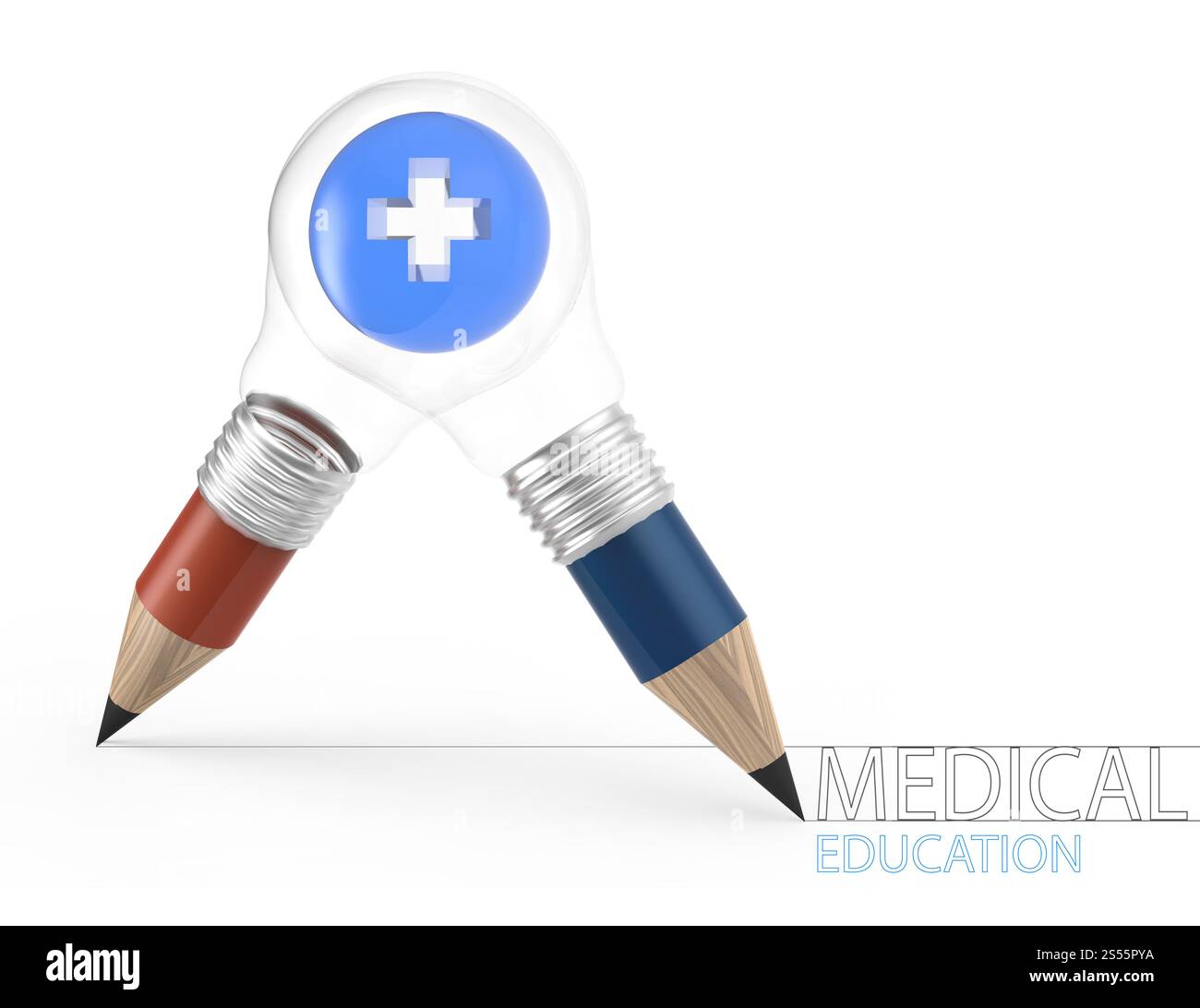 3d matita creativa di lampadine richiama l'istruzione medica come concetto Foto Stock