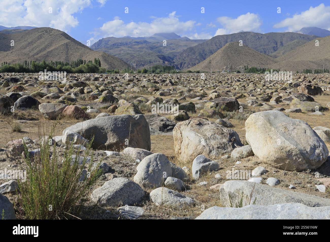 Blocchi irregolari di Cholponata e Transili Alatau Range, Kirghizistan, Asia Foto Stock