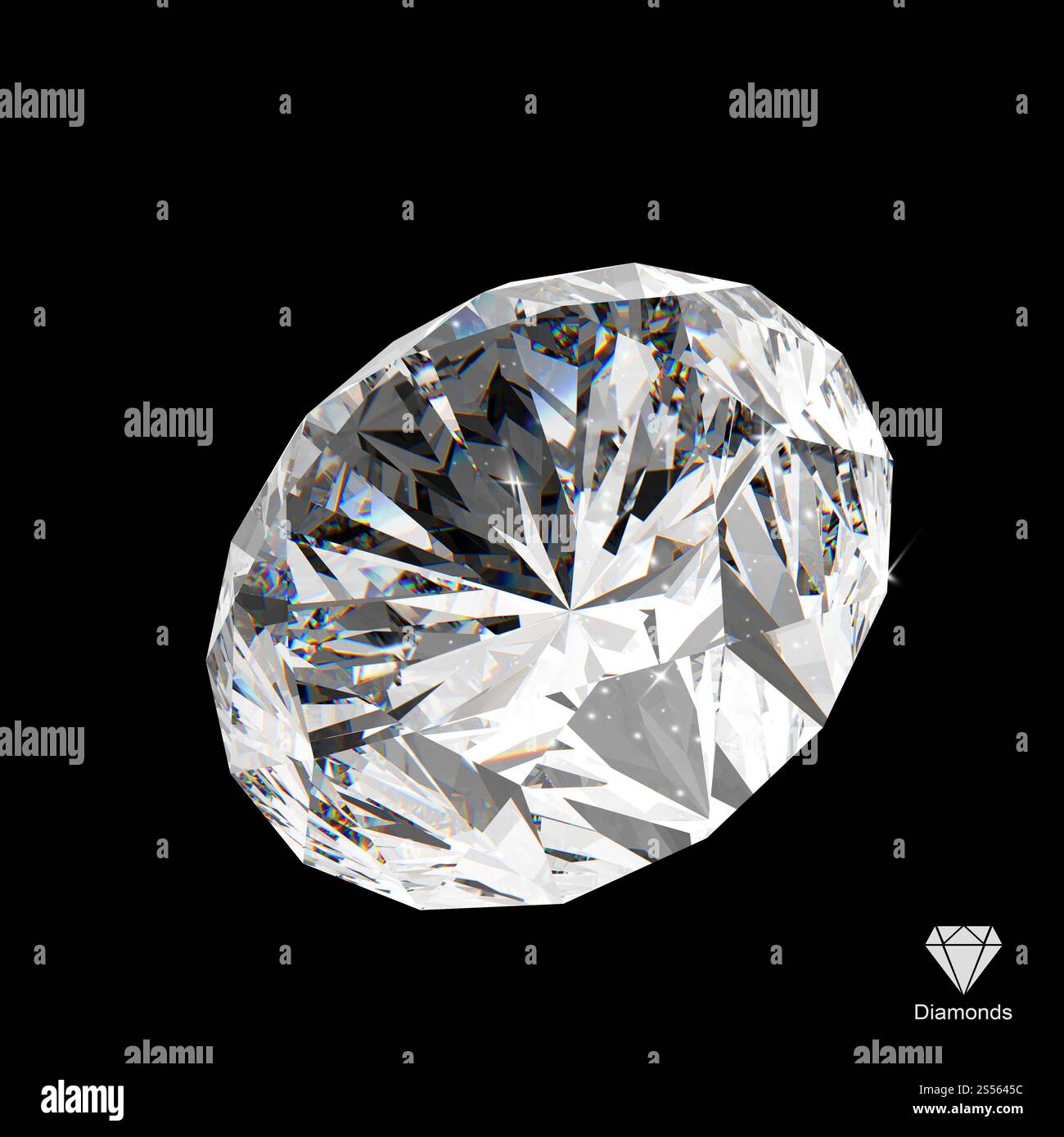 3d diamante sulla superficie nera Foto Stock