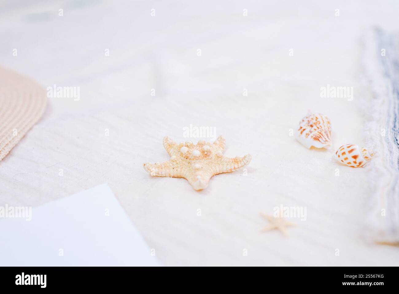 Sfondo delle vacanze estive vacanza pronta relax sulla spiaggia sfondo progettazione di spazi fotocopie, Foto Stock