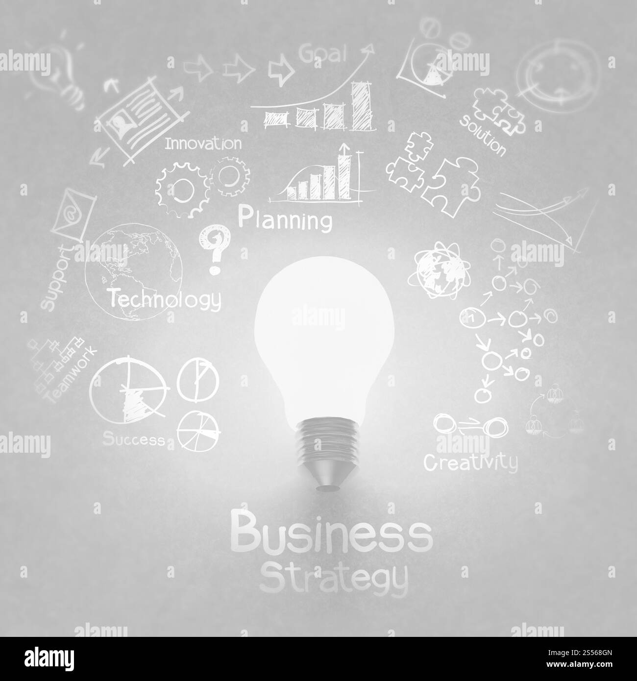 Lampadina della luce 3d sulla strategia di business background Foto Stock