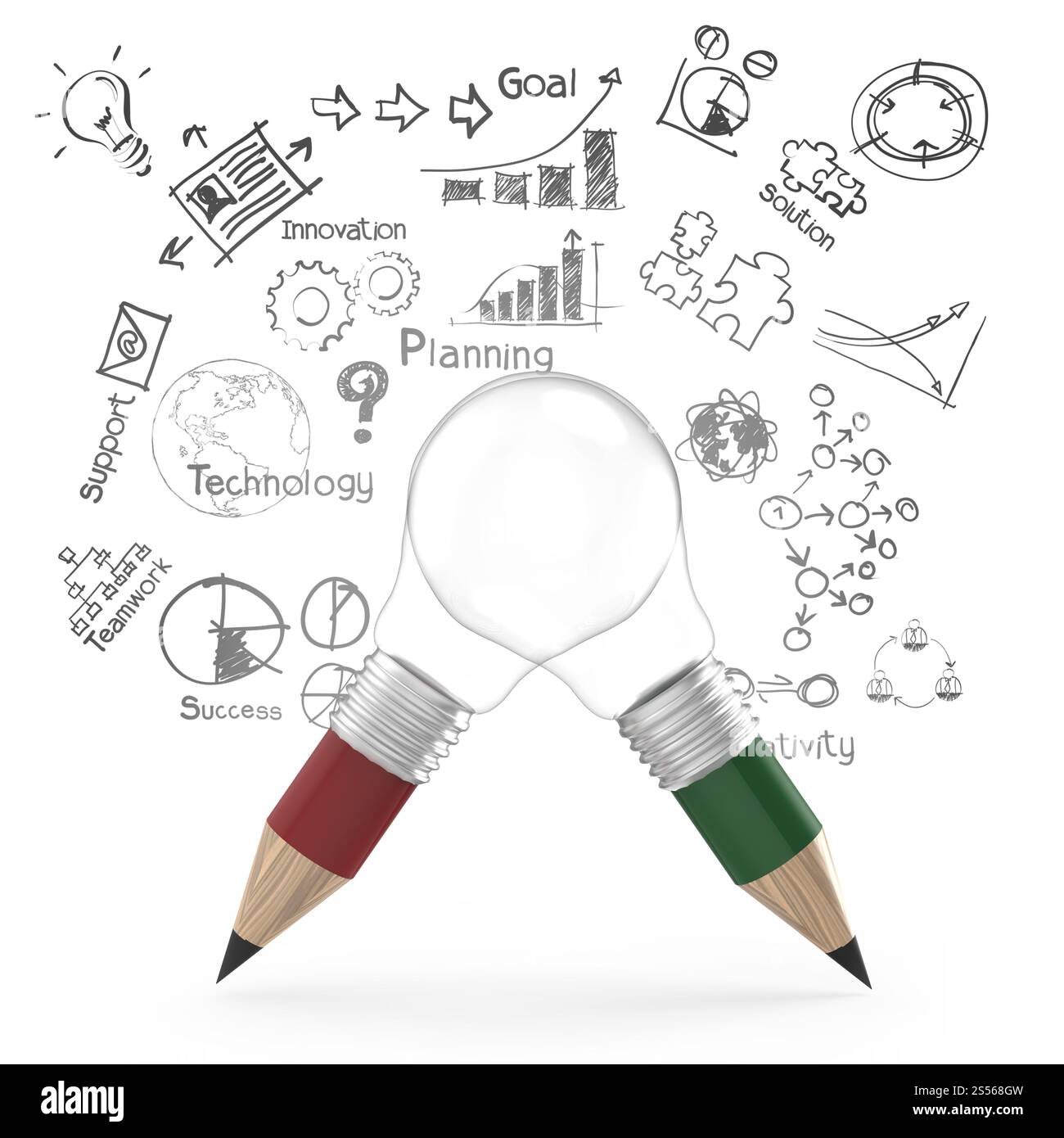 Creative Design business come matita lampadina 3d come business design concept Foto Stock