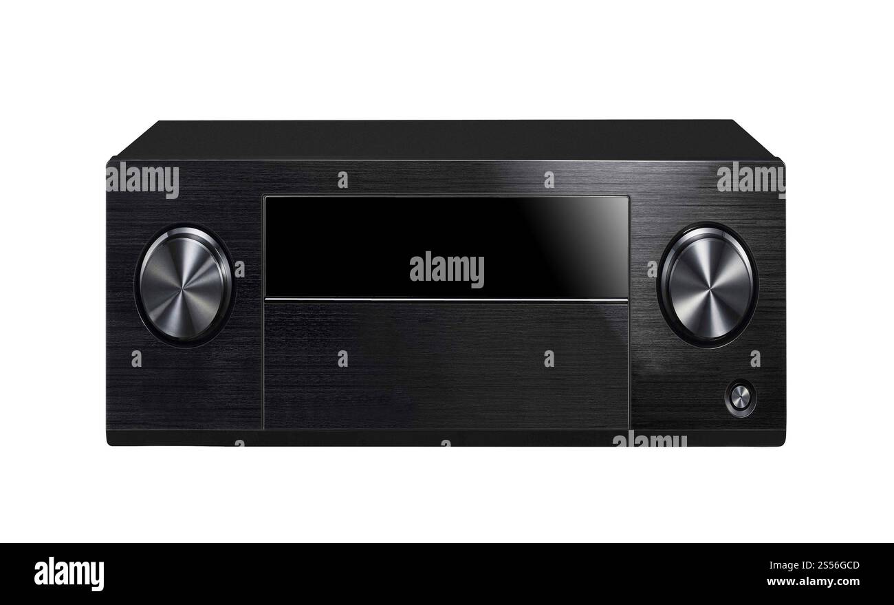Sistema audio nero isolato su sfondo bianco. Sistema audio nero Foto Stock