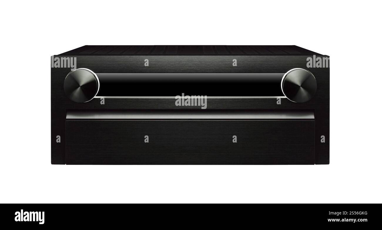 Sistema audio nero isolato su sfondo bianco. Sistema audio nero Foto Stock