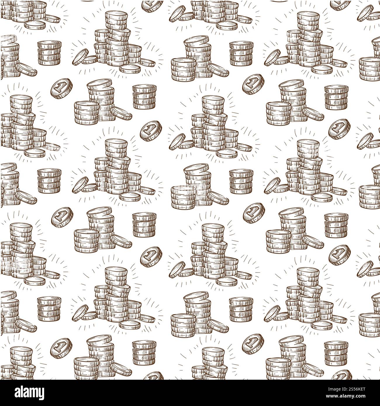 Risparmio di denaro, monete senza cuciture. Segno di investimento in contanti, attività che guadagnano. Deposito o pagamento, utili aziendali in valuta nazionale. Centesimo o centesimo, Foto Stock