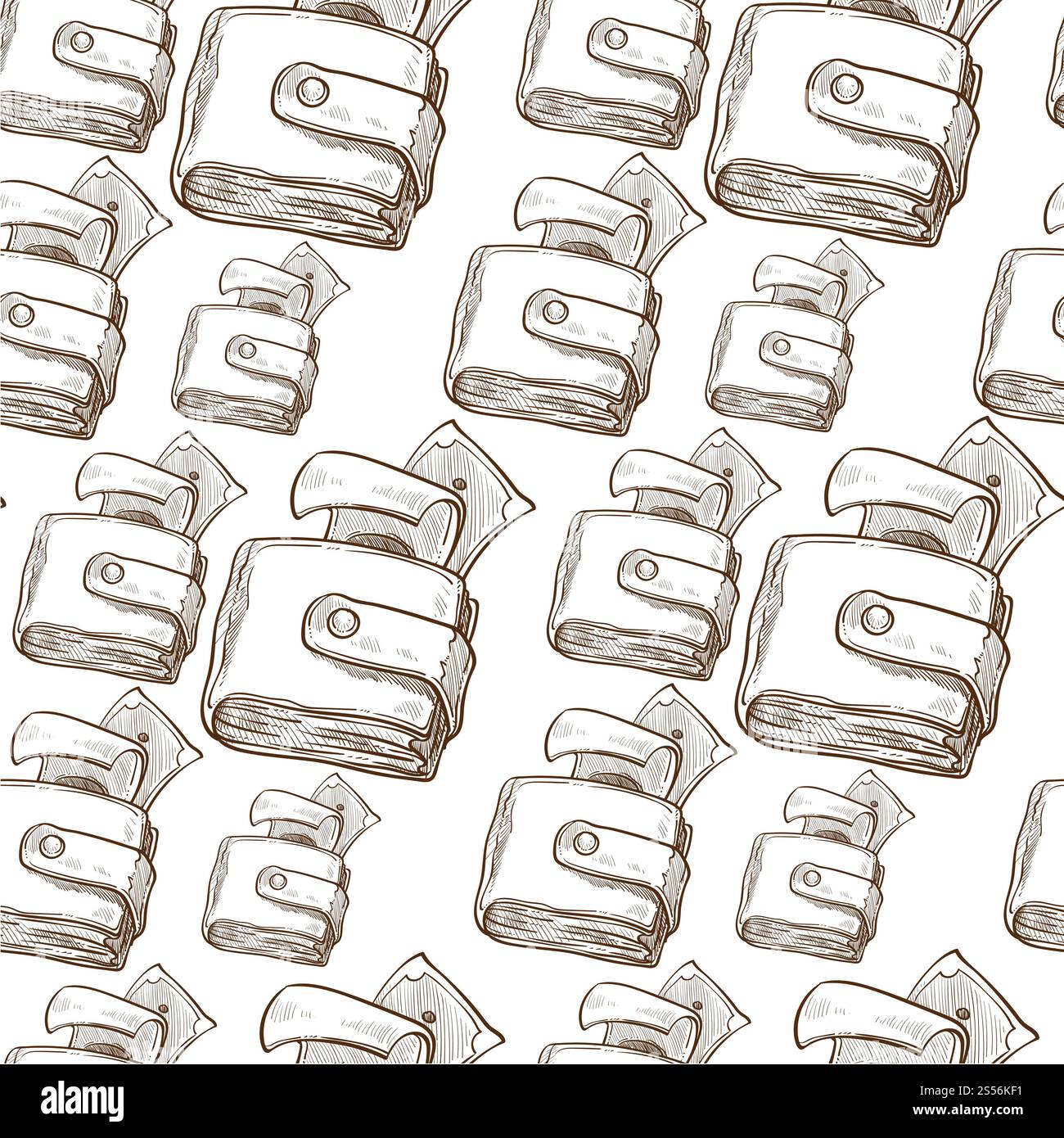 Borsetta con denaro, murata con banconote modello senza cuciture. Guadagnare o salvare attività finanziarie. Pagamento o investimento, reddito di stabilità economica. Foto Stock