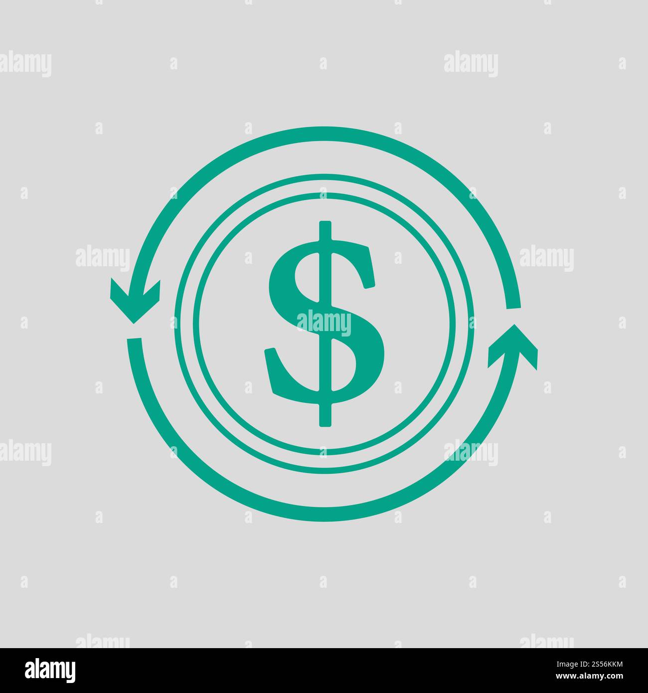 Icona moneta di rimborso. Verde su sfondo grigio. Illustrazione vettoriale. Foto Stock