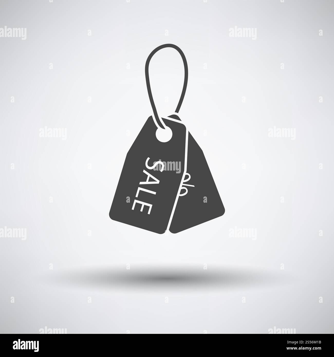 Icona Tag di sconto. Grigio scuro su sfondo grigio con ombra rotonda. Illustrazione vettoriale. Foto Stock