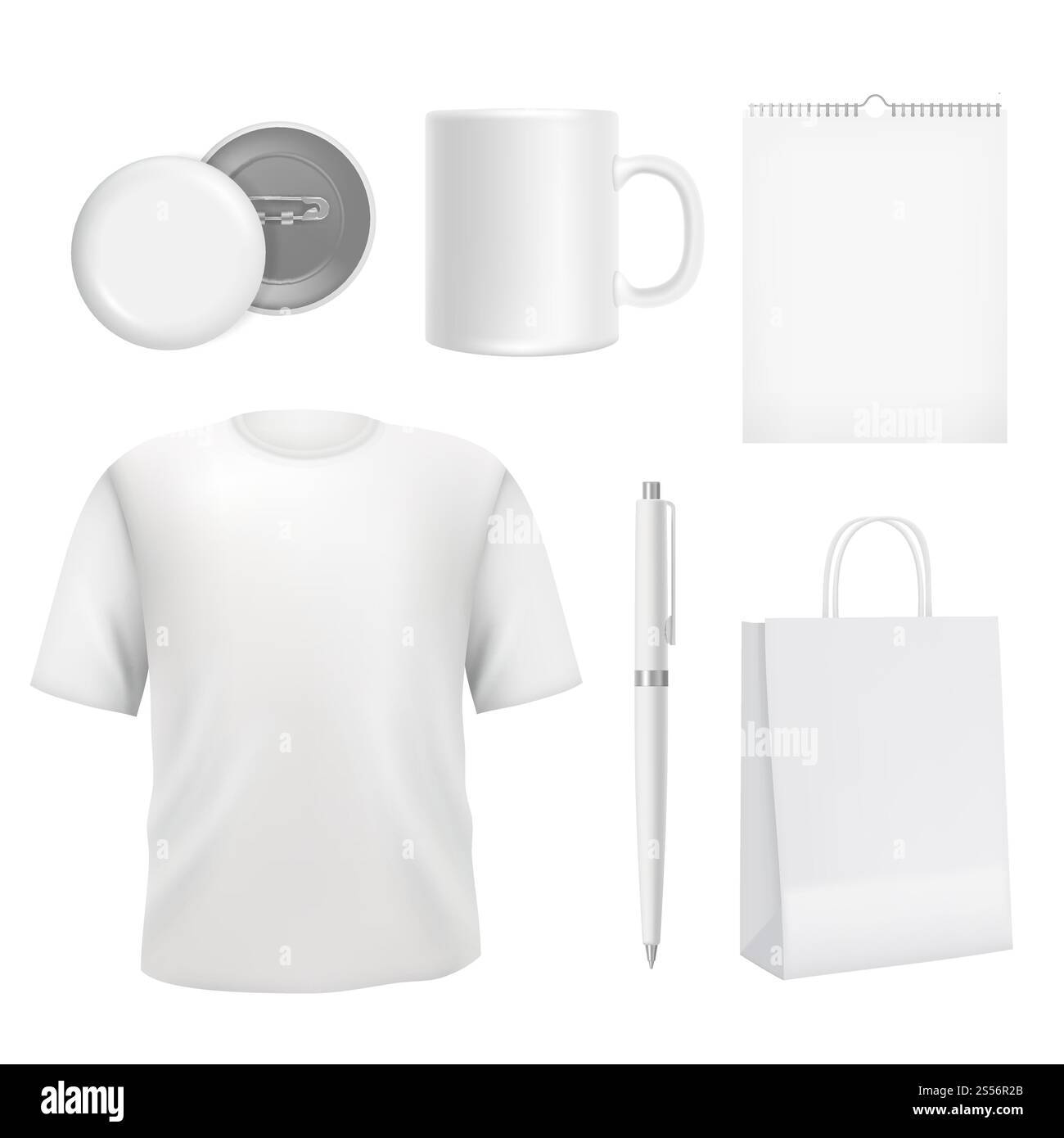 Souvenir aziendali. Modello elementi identità aziendale. Tazza e abbigliamento aziendale souvenir, promozione del marchio. Illustrazione vettoriale. Souvenir aziendali. Modello elementi identità aziendale Illustrazione Vettoriale