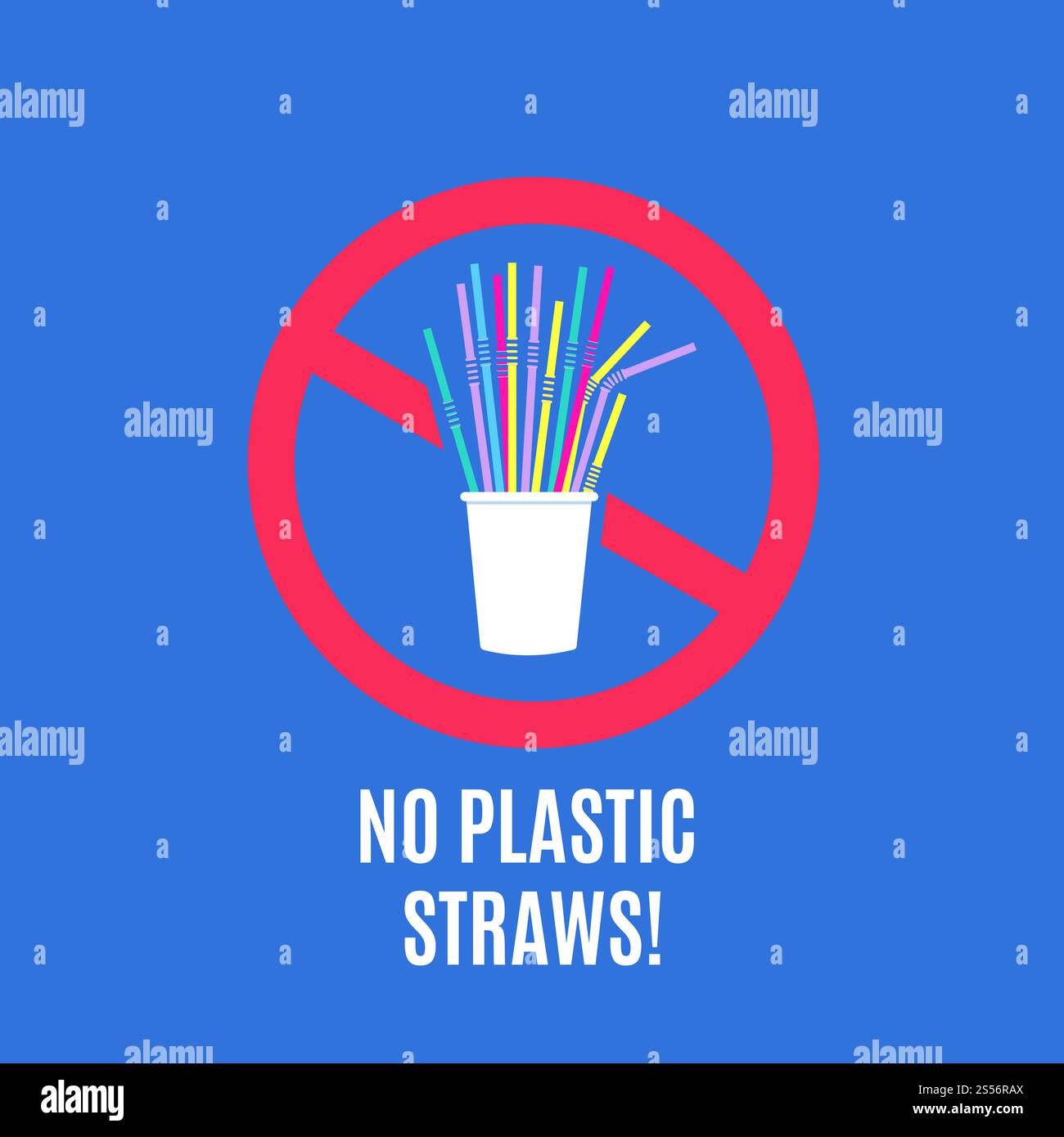 Interrompere l'uso di cannucce in plastica. Nessuna campagna di inquinamento da plastica e concetto di vettore dei rifiuti di imballaggio con cannucce monouso. Eco-stop spazzatura, nessun inquinamento, divieto e illustrazione usa e getta. Interrompere l'uso di cannucce in plastica. Nessuna campagna di inquinamento da plastica e concetto di vettore dei rifiuti di imballaggio con cannucce monouso Illustrazione Vettoriale