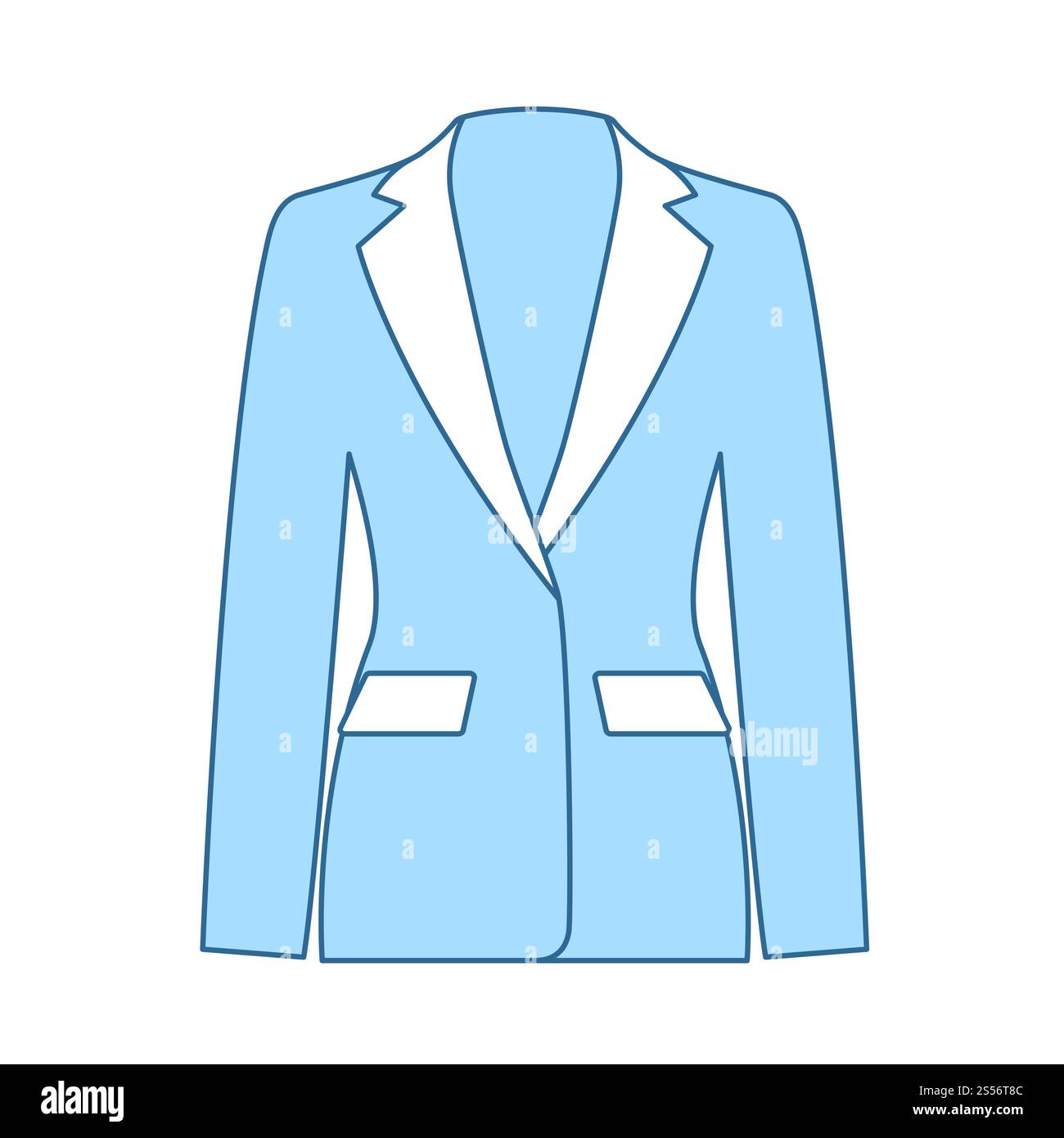 Icona del vestito da donna di affari. Linea sottile ed editabile con disegno di riempimento blu. Illustrazione vettoriale. Foto Stock