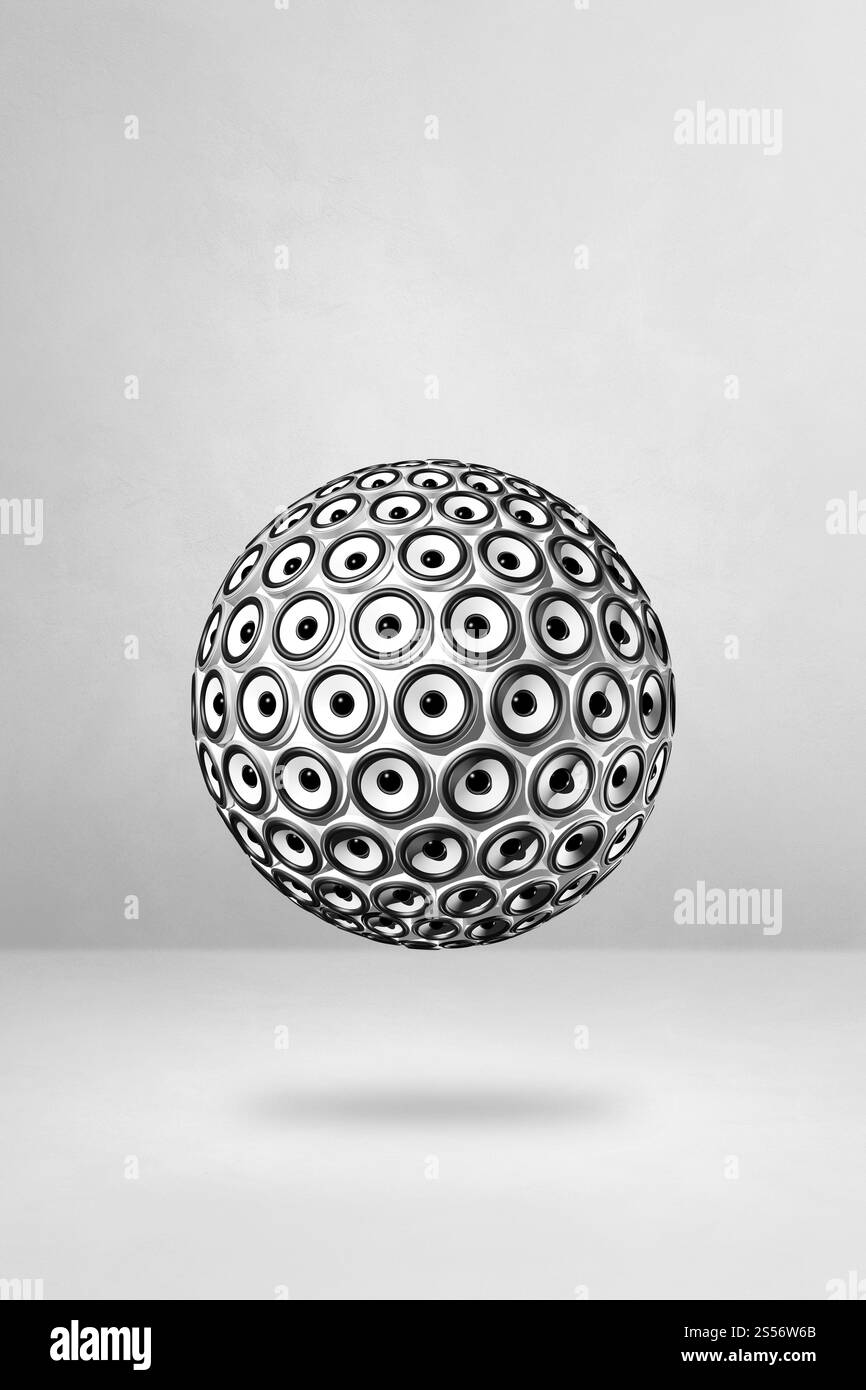 Altoparlanti isolati su uno sfondo vuoto dello studio. Illustrazione 3D. Altoparlanti su sfondo vuoto in studio Foto Stock