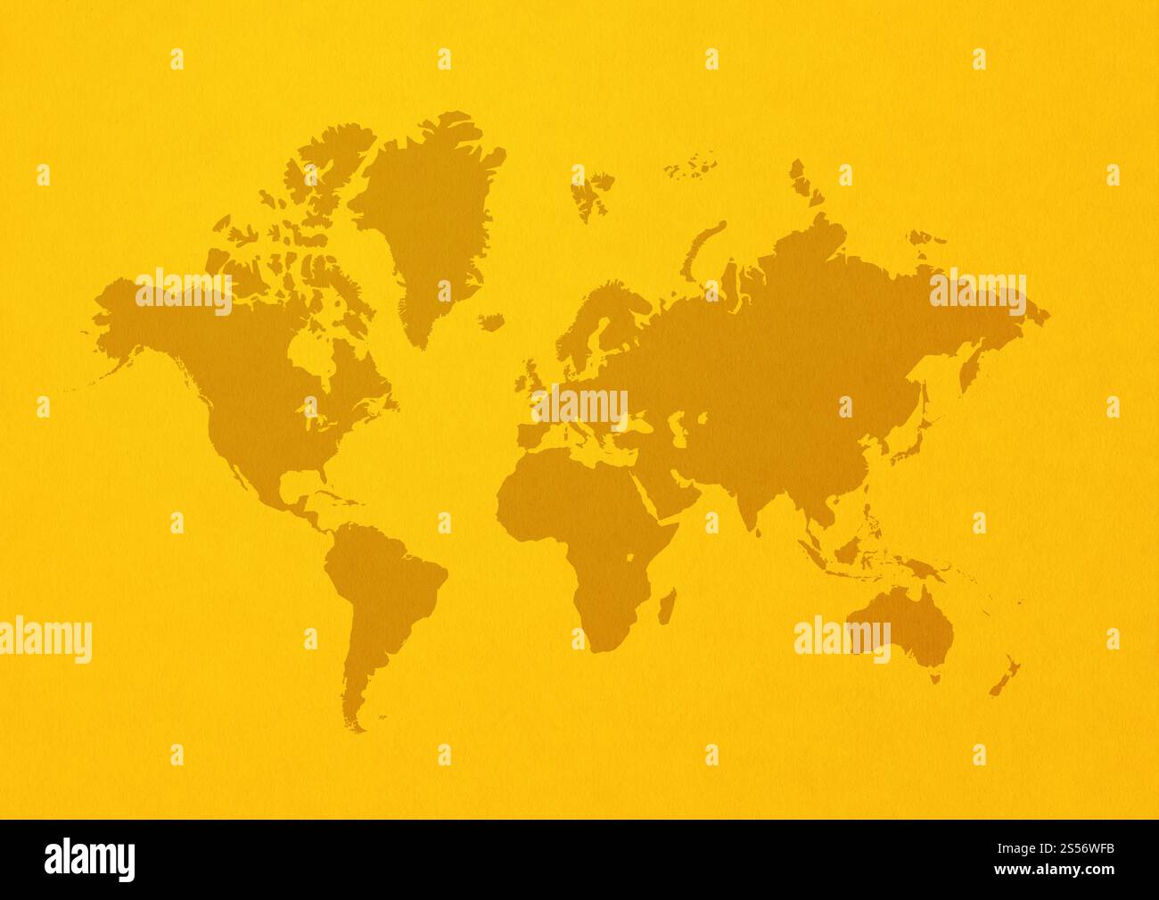 Mappa del mondo isolata su sfondo giallo. Mappa del mondo su sfondo giallo Foto Stock