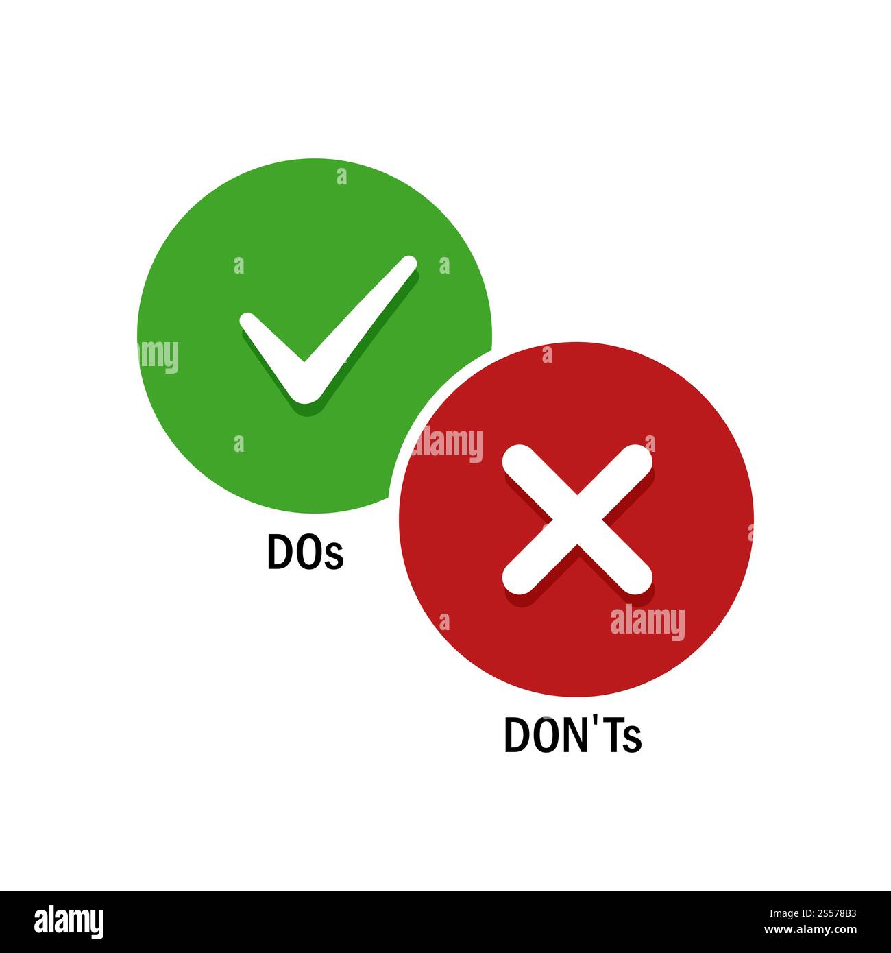 Simboli positivi e negativi semplici, icone DOS e Donts. Illustrazione vettoriale isolata su bianco. Simboli positivi e negativi semplici, icone DOS e Donts Illustrazione Vettoriale
