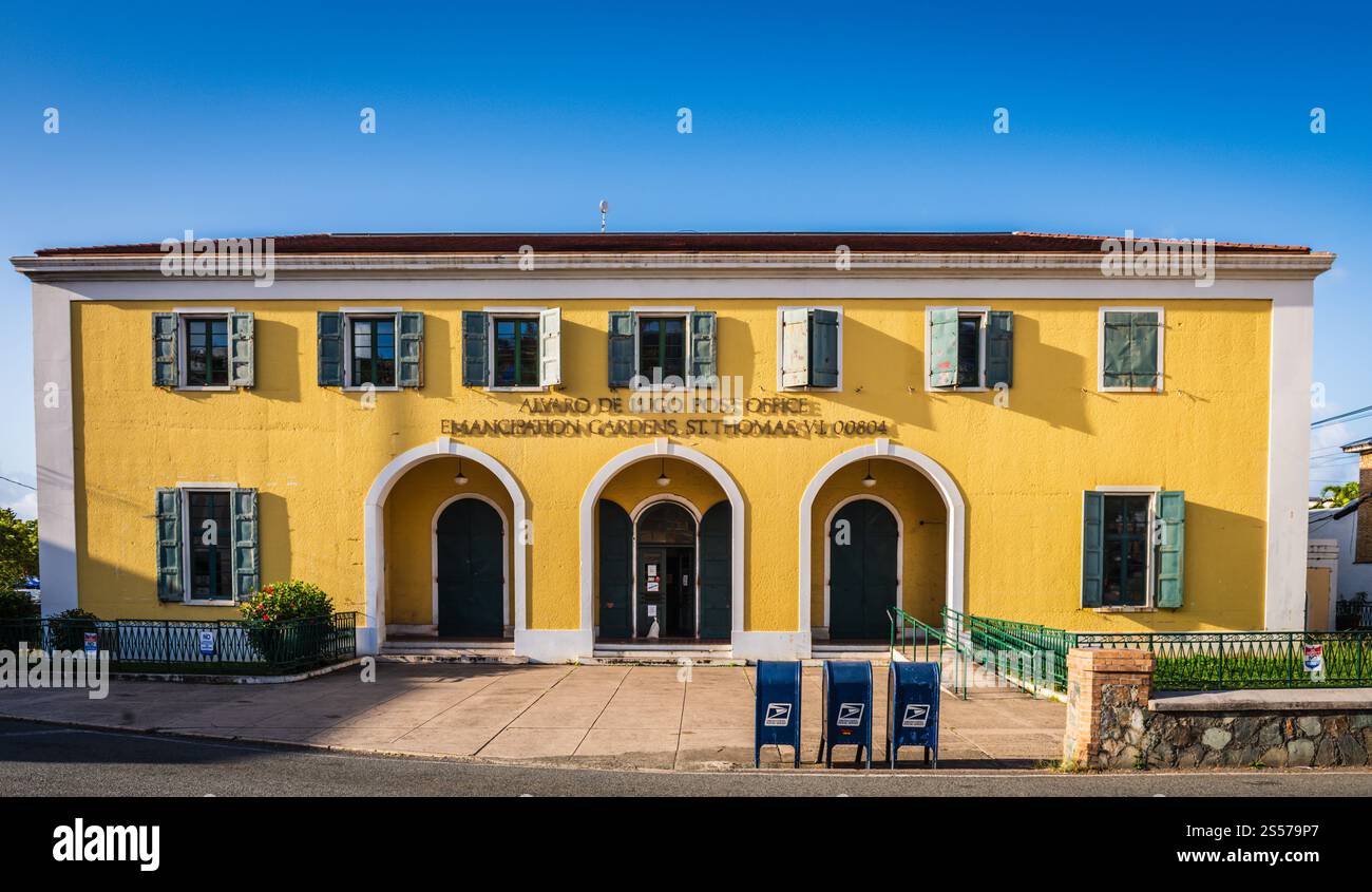 St. Thomas, USVI USA - 16 marzo 2018: L'ufficio postale di Alvardo de Lugo è stato costruito nel 1937-8 con fondi del Dipartimento del Tesoro. L'edificio, quale casa Foto Stock