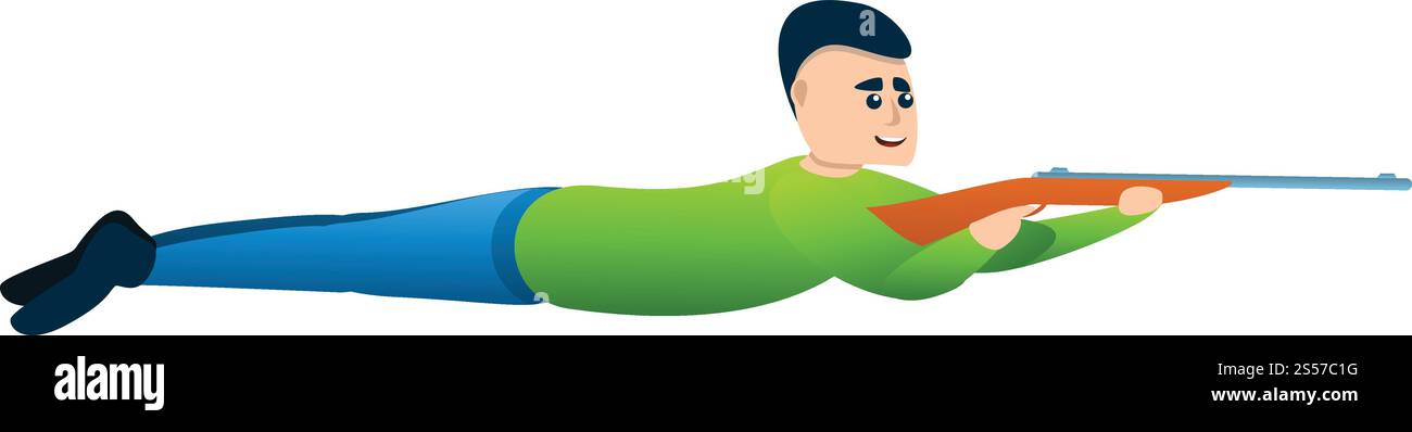 Uomo che spara all'icona del fucile. Cartoni animati di un uomo che spara all'icona vettoriale del fucile per il web design isolato su sfondo bianco. Uomo che spara all'icona del fucile, in stile cartoni animati Illustrazione Vettoriale