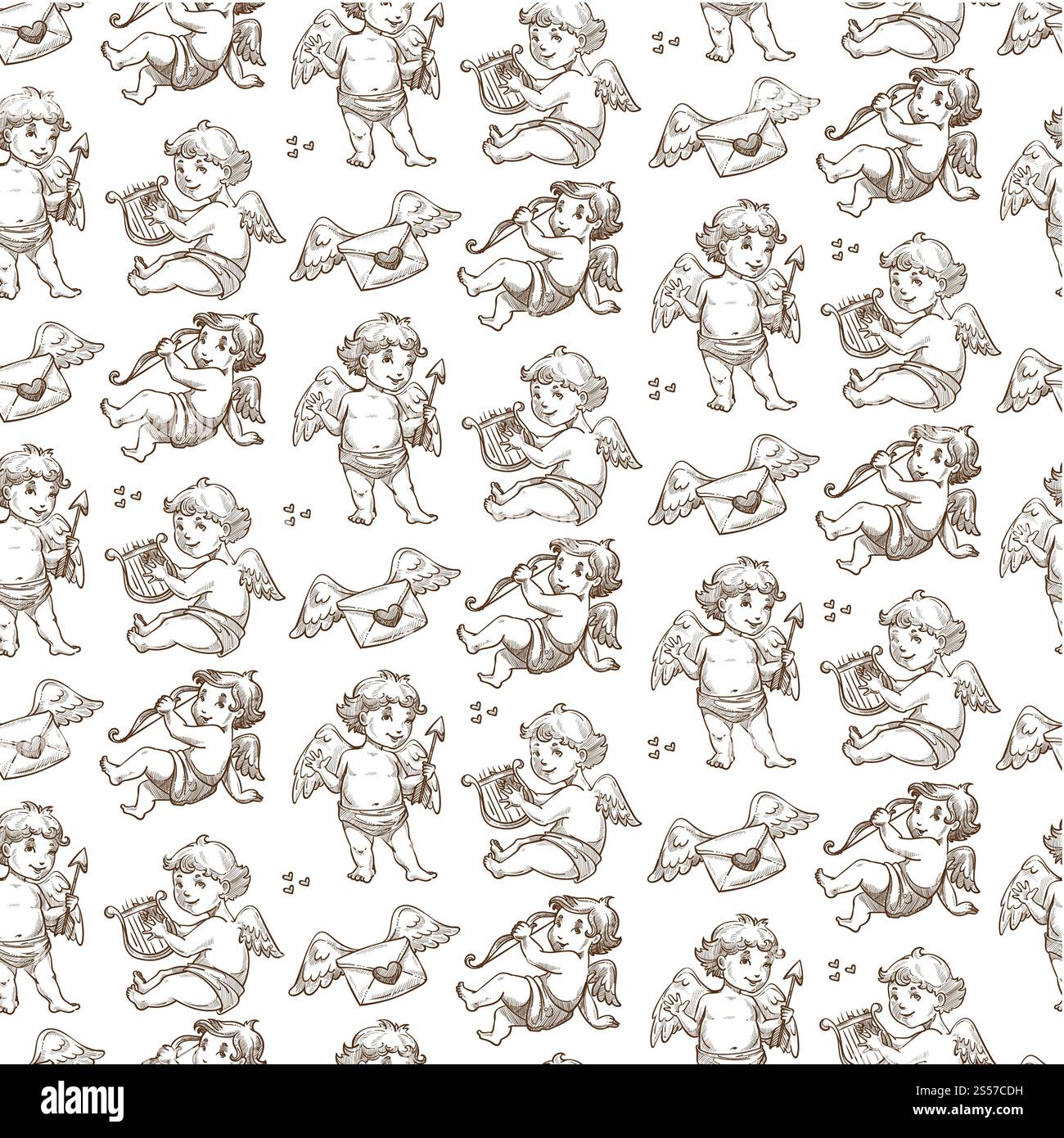 Personaggio di San Valentino, cupido con motivo ad ali morbide. Angelo alato con lettere d'amore e frecce. Amour e la celebrazione dell'amore. Il personaggio dei bambini, Foto Stock