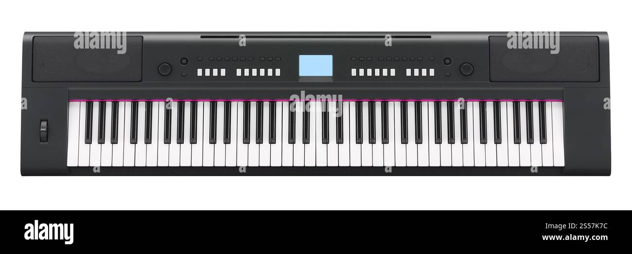 Sintetizzatore grigio scuro isolato su sfondo bianco. Sintetizzatore grigio scuro Foto Stock