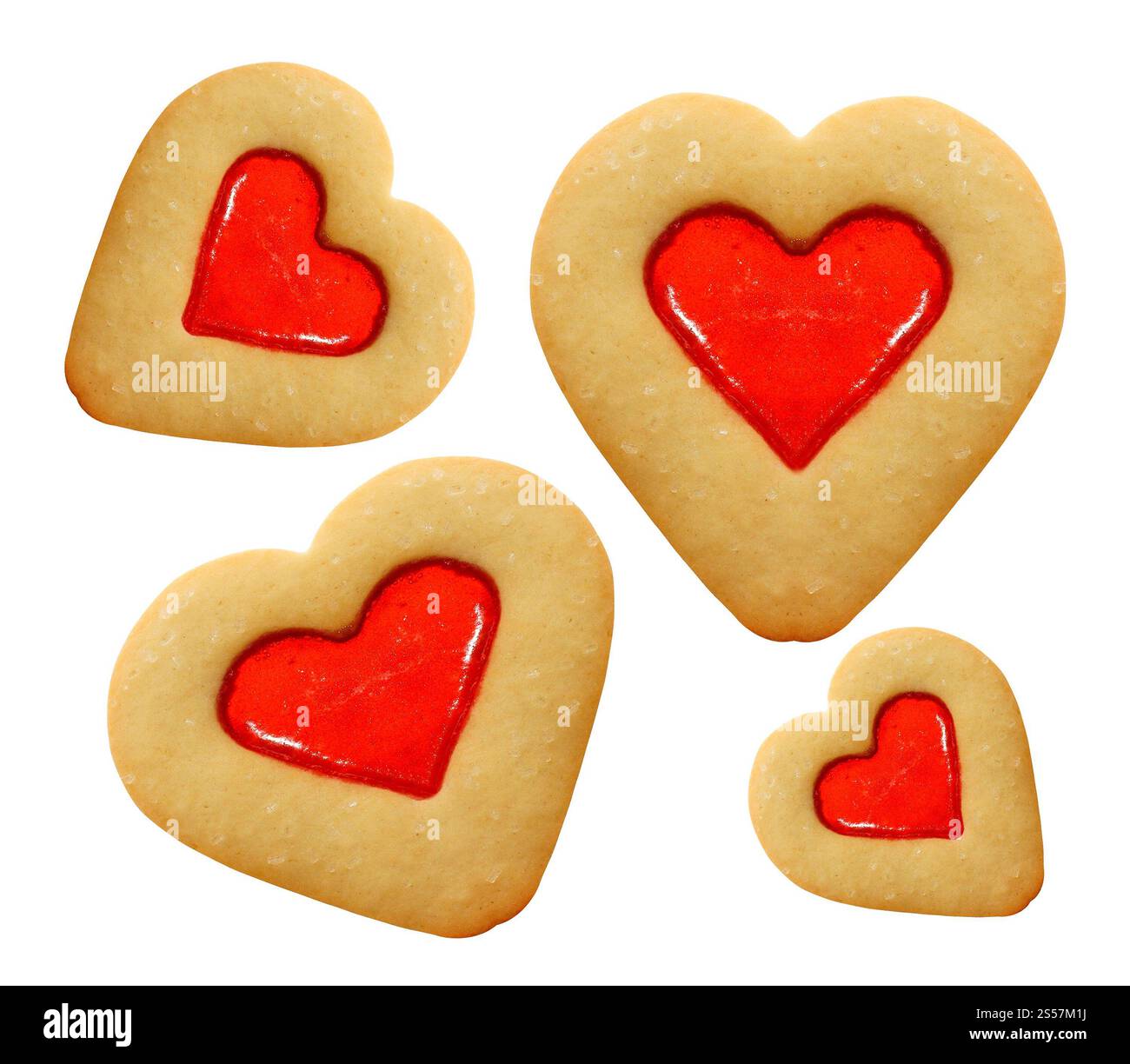 Biscotti a forma di cuore isolati su sfondo bianco. Biscotti a forma di cuore Foto Stock Biscotti a forma di cuore isolati su sfondo bianco. Biscotti a forma di cuore Foto Stock