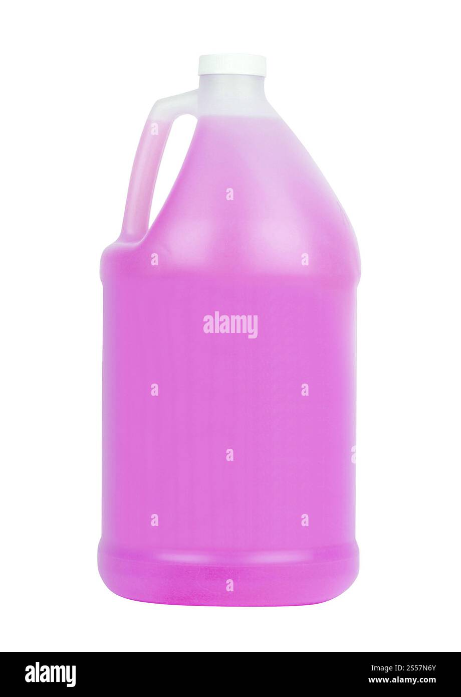 Flacone in plastica viola per detersivo liquido isolato su sfondo bianco. Flacone in plastica viola per detersivo liquido per bucato Foto Stock