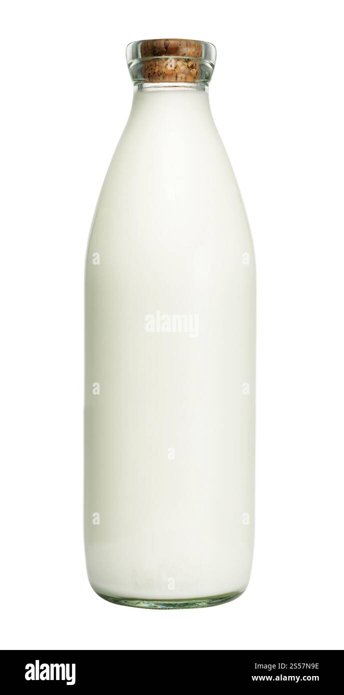 Bottiglia di latte isolata su sfondo bianco. Bottiglia di latte isolata Foto Stock