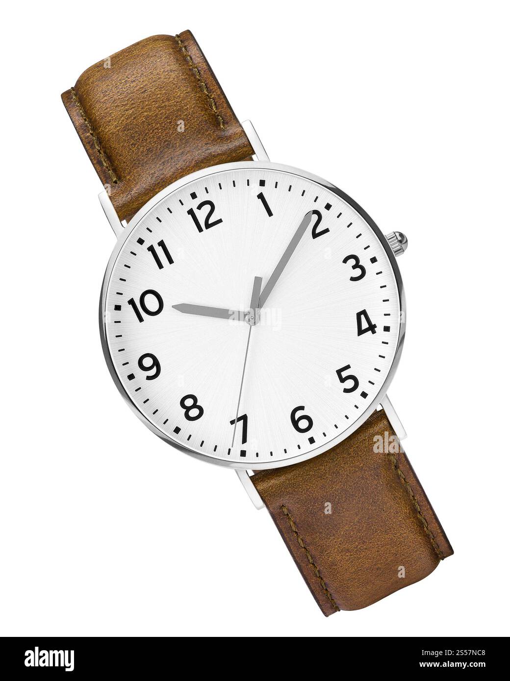 orologio in pelle costoso e moderno isolato. orologio moderno e costoso in pelle Foto Stock