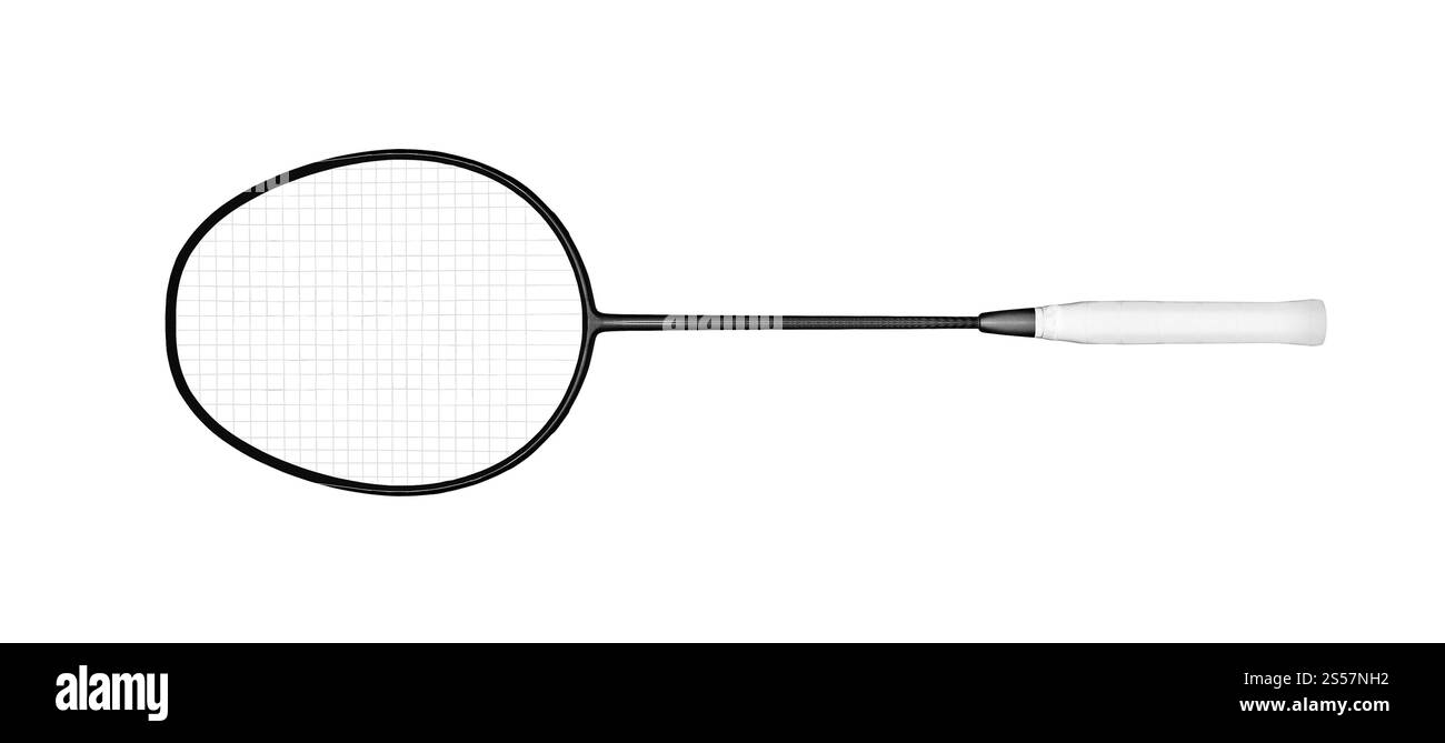 Racchetta di badminton isolata su sfondo bianco. Racket di badminton isolato Foto Stock