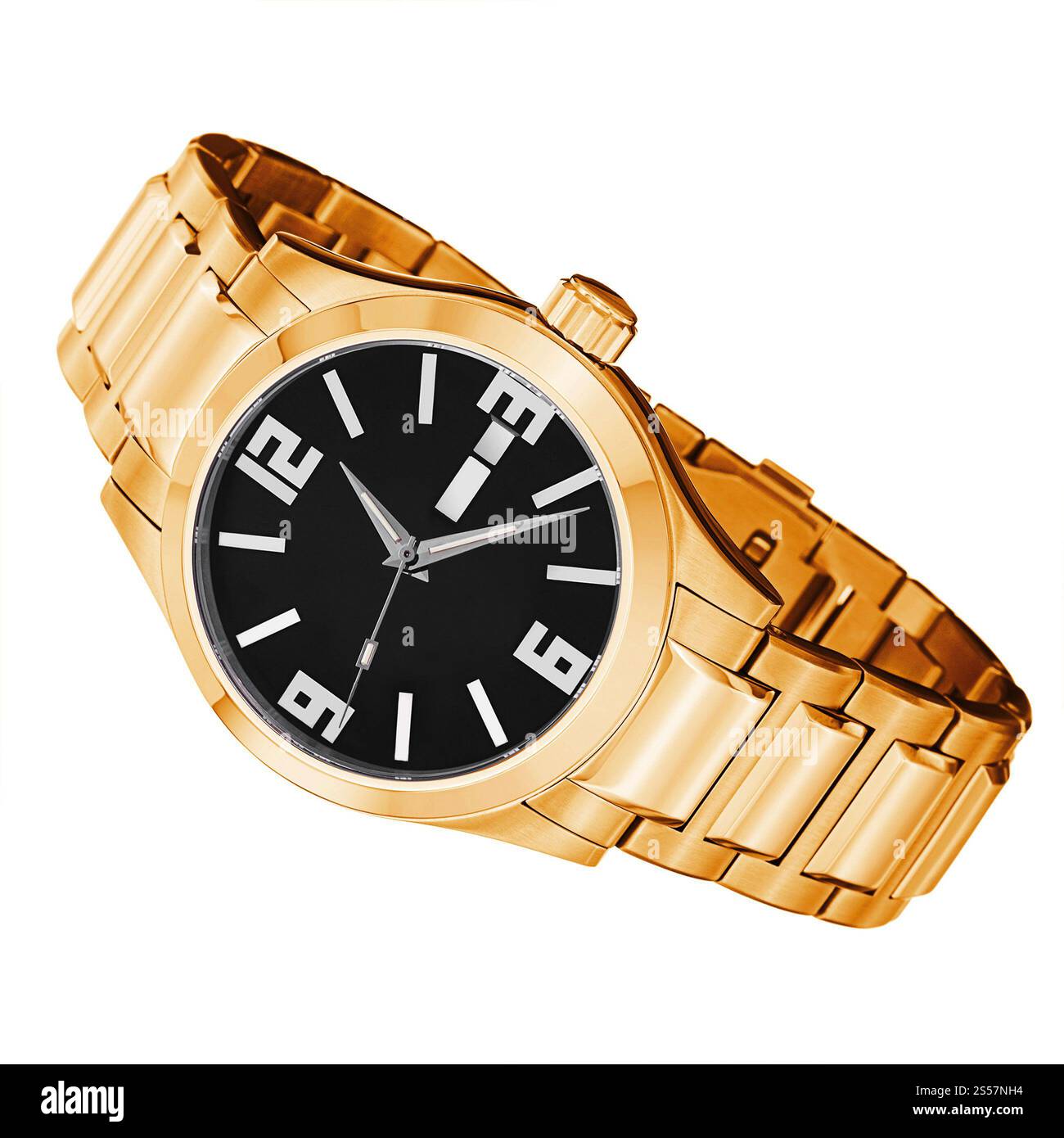 orologio dorato isolato su sfondo bianco. golden watch isolato Foto Stock