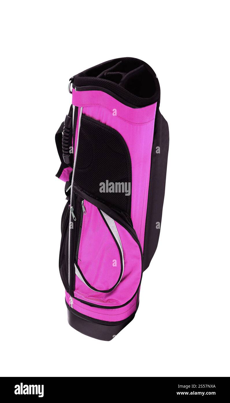 mazze da golf e borsa su sfondo bianco. mazze da golf e borsa Foto Stock