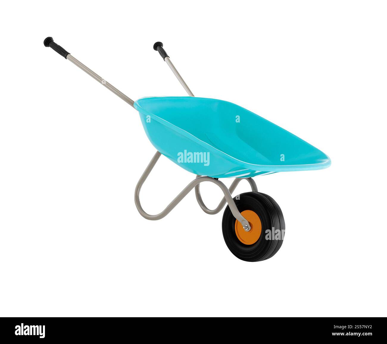 carriola, carrello per calcestruzzo vuoto isolato su sfondo bianco. carriola ruota, carrello per calcestruzzo vuoto Foto Stock