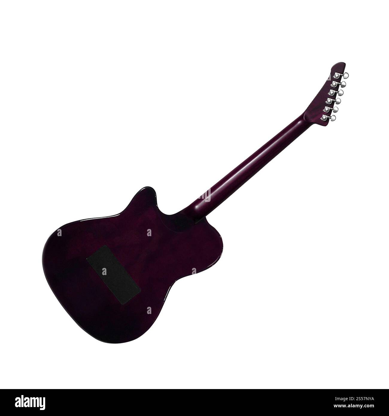 vista laterale posteriore della chitarra elettrica in legno. vista laterale posteriore della chitarra elettrica Foto Stock