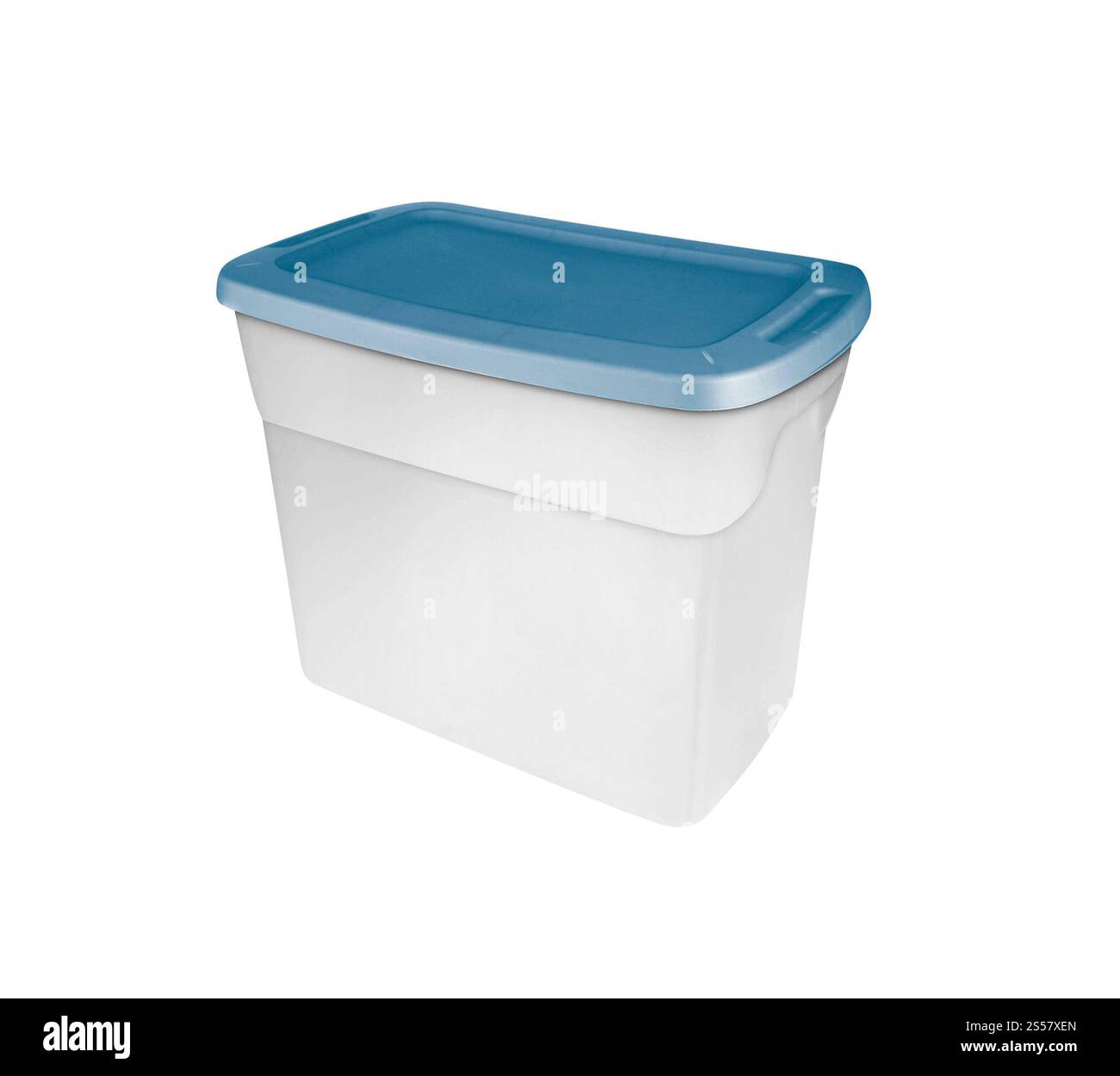 Svuotare il cibo nel contenitore di plastica con coperchio verde isolato su bianco Foto Stock