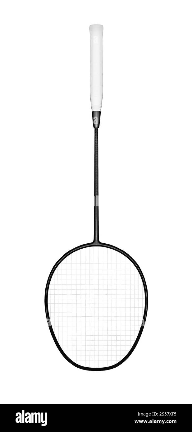 Racchetta di badminton isolata su sfondo bianco Foto Stock