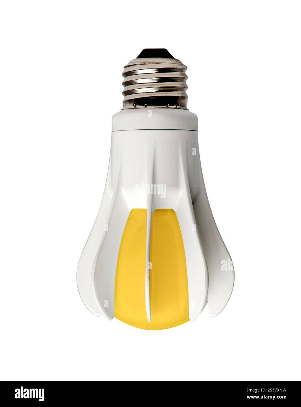 Lampada a LED per primo piano su sfondo bianco Foto Stock