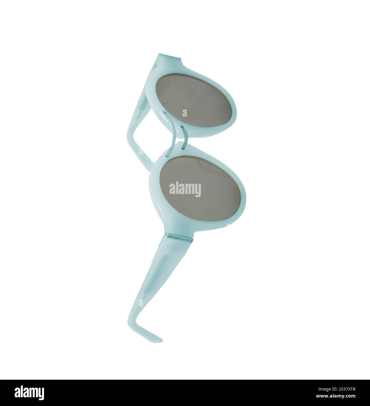 Occhiali da sole blu da donna isolati su sfondo bianco Foto Stock