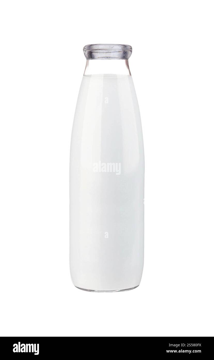 Tradizionale biberon in vetro isolato su sfondo bianco. Biberon di latte tradizionale in vetro Foto Stock