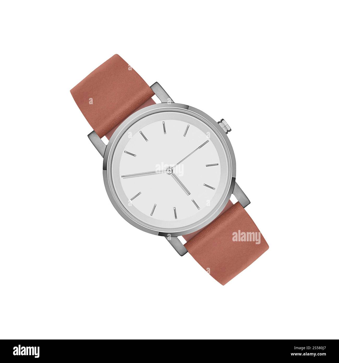 orologio in pelle costoso e moderno isolato. orologio moderno e costoso in pelle Foto Stock