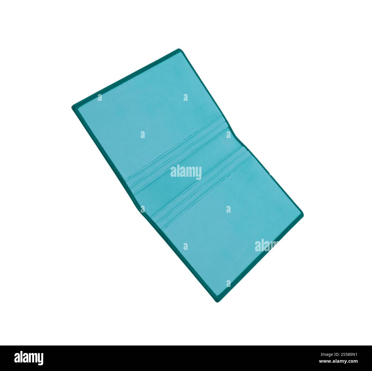 Aprire la cartella in pelle con la pagina vuota isolata Foto Stock