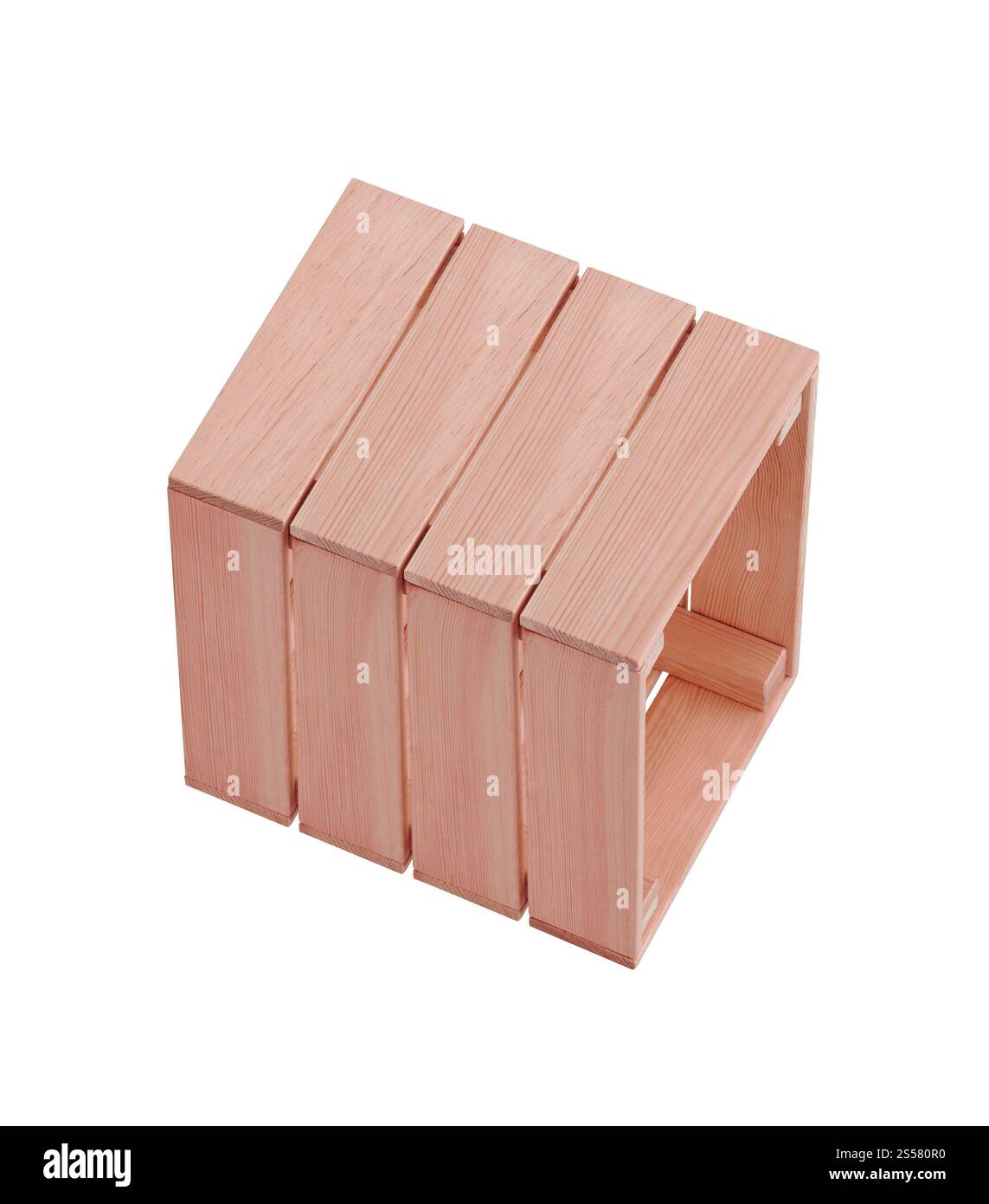 Vuoto in legno casse di frutta isolato su bianco Foto Stock