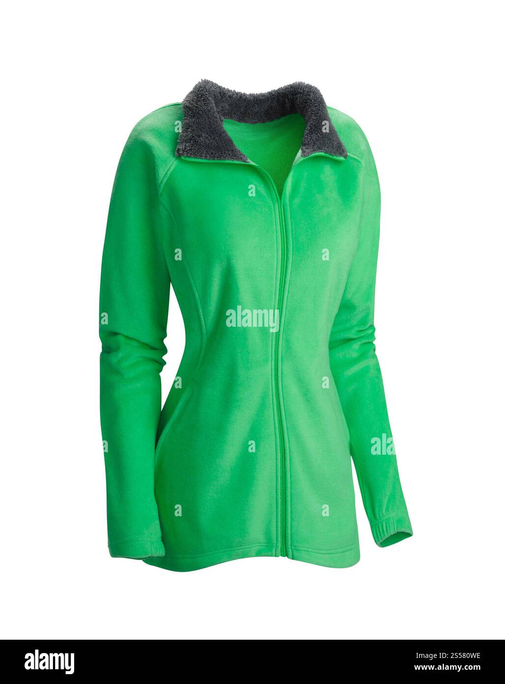 Giacca invernale verde isolata su sfondo bianco Foto Stock