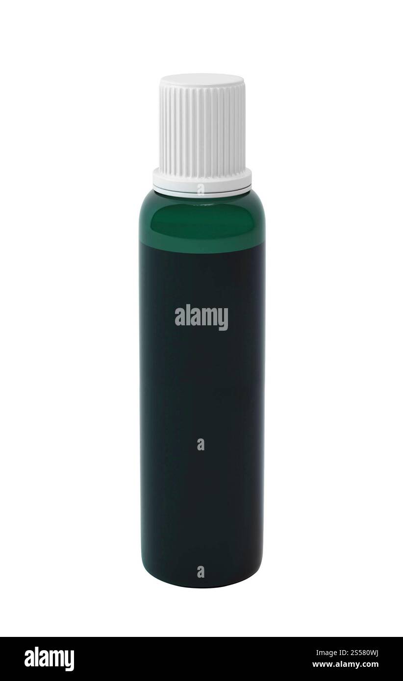 Olio essenziale pacchetto isolato su sfondo bianco Foto Stock