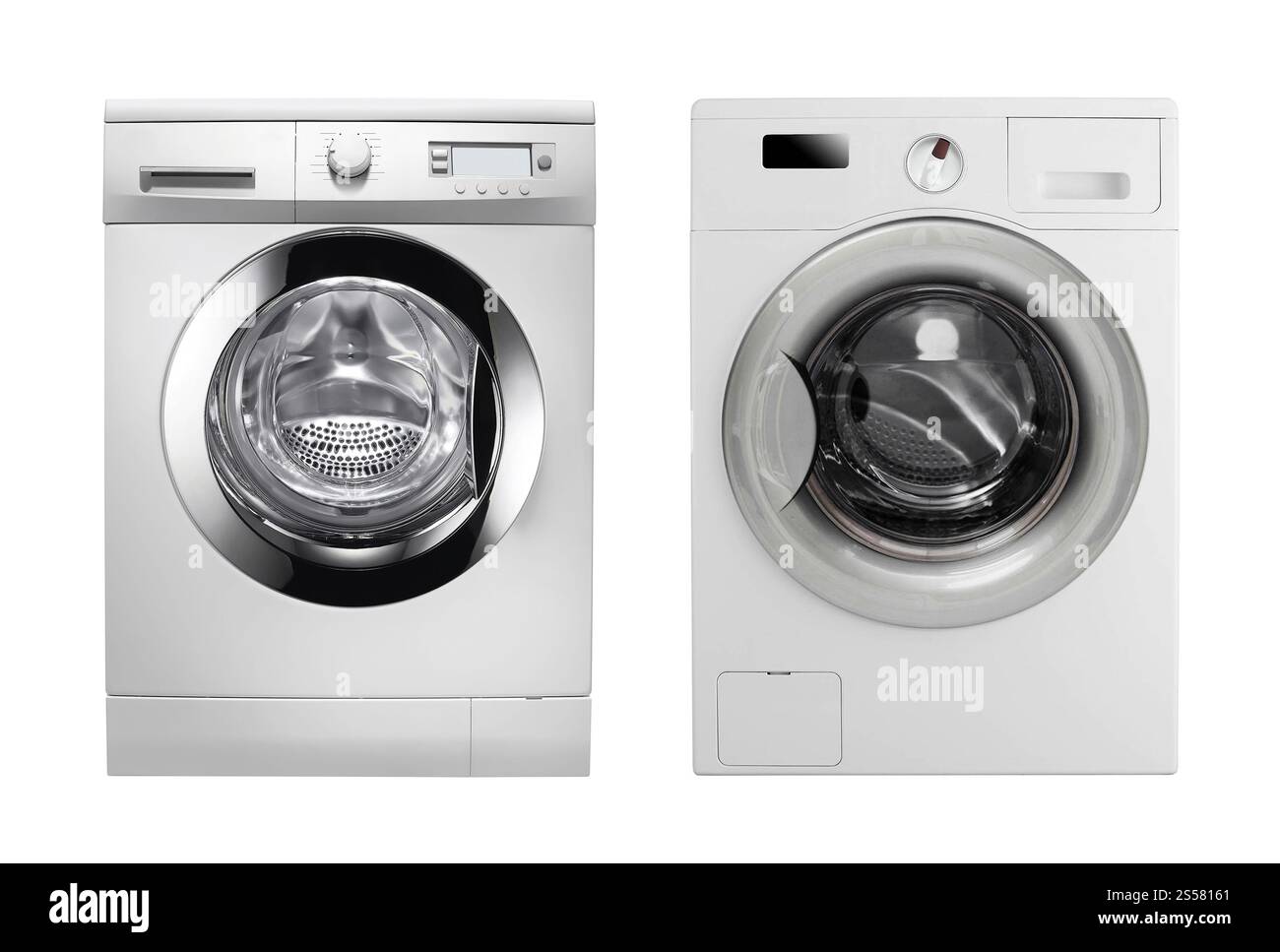 Lavatrici isolate su sfondo bianco Foto Stock