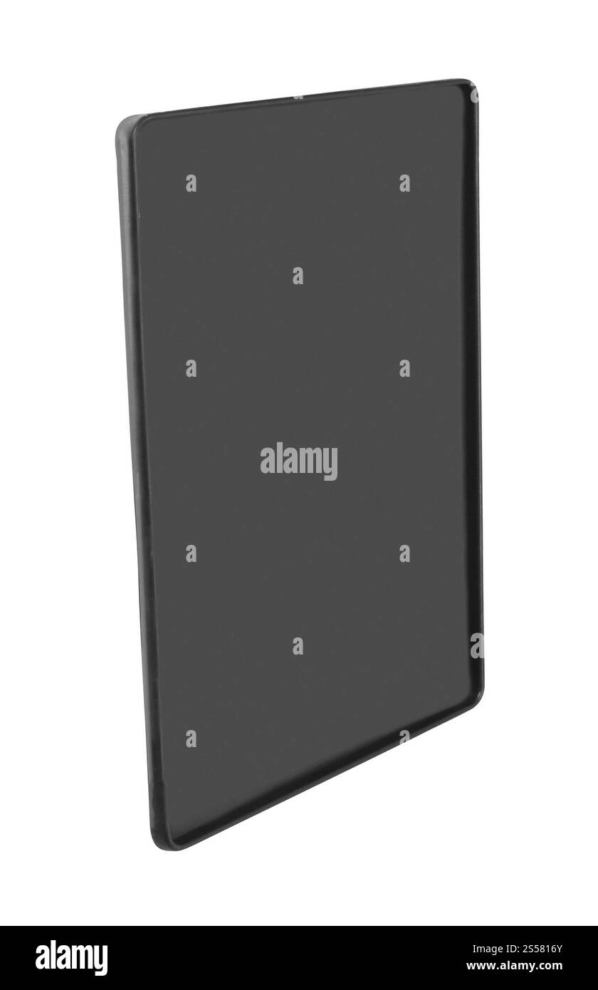 Vassoio per alimenti nero isolato su sfondo bianco Foto Stock