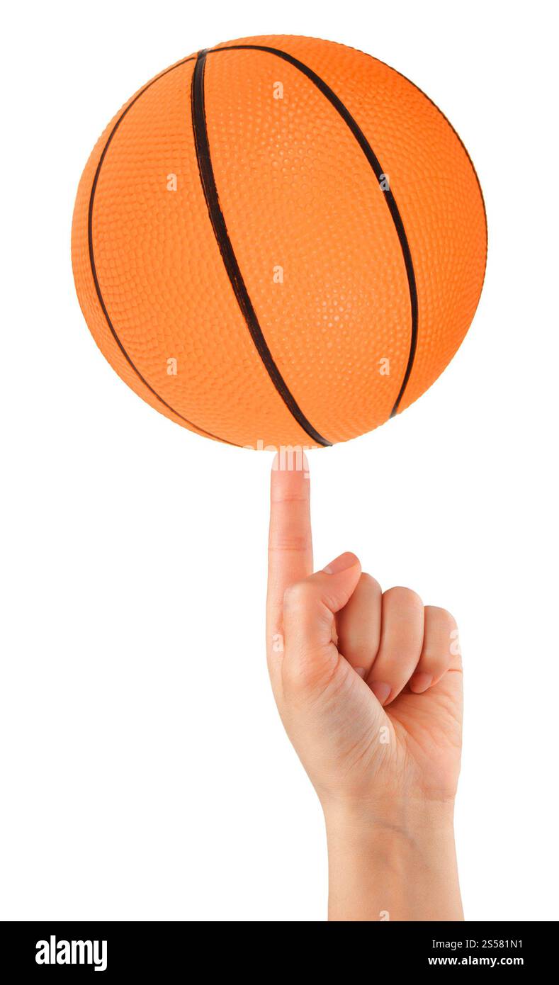 Basket su un dito isolato su sfondo bianco. Basket su un dito Foto Stock