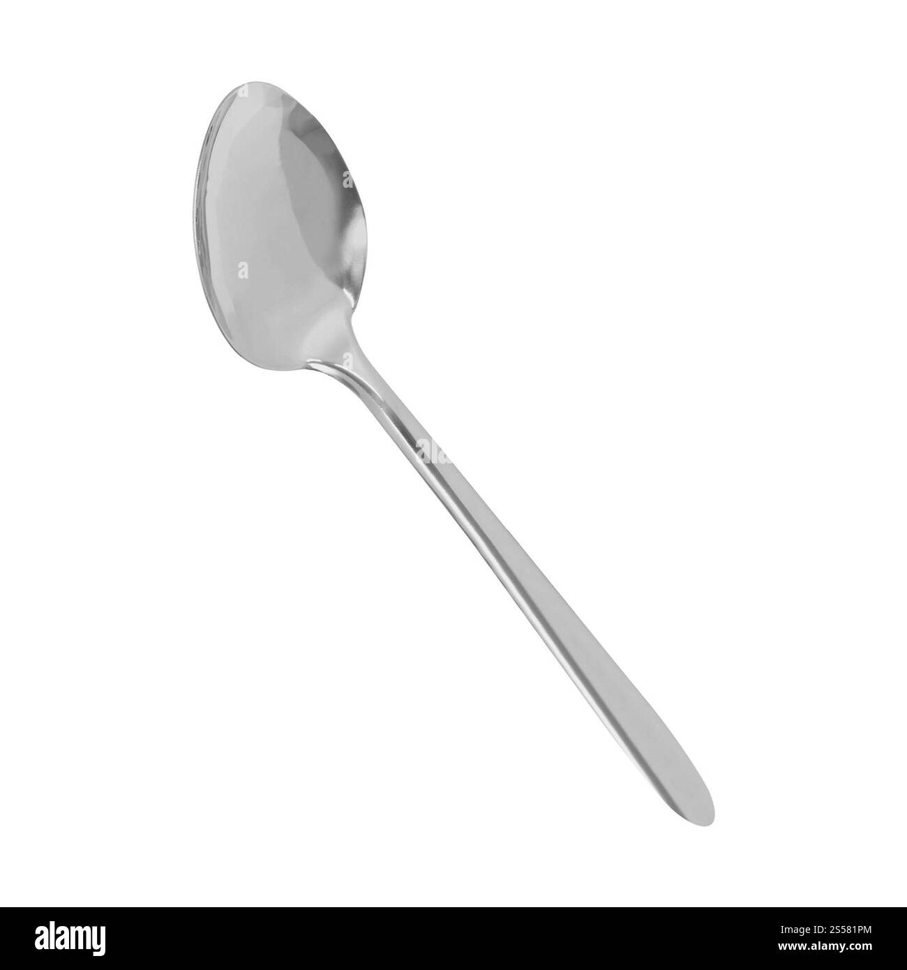 cucchiaio in acciaio isolato su sfondo bianco. cucchiaio in acciaio isolato Foto Stock