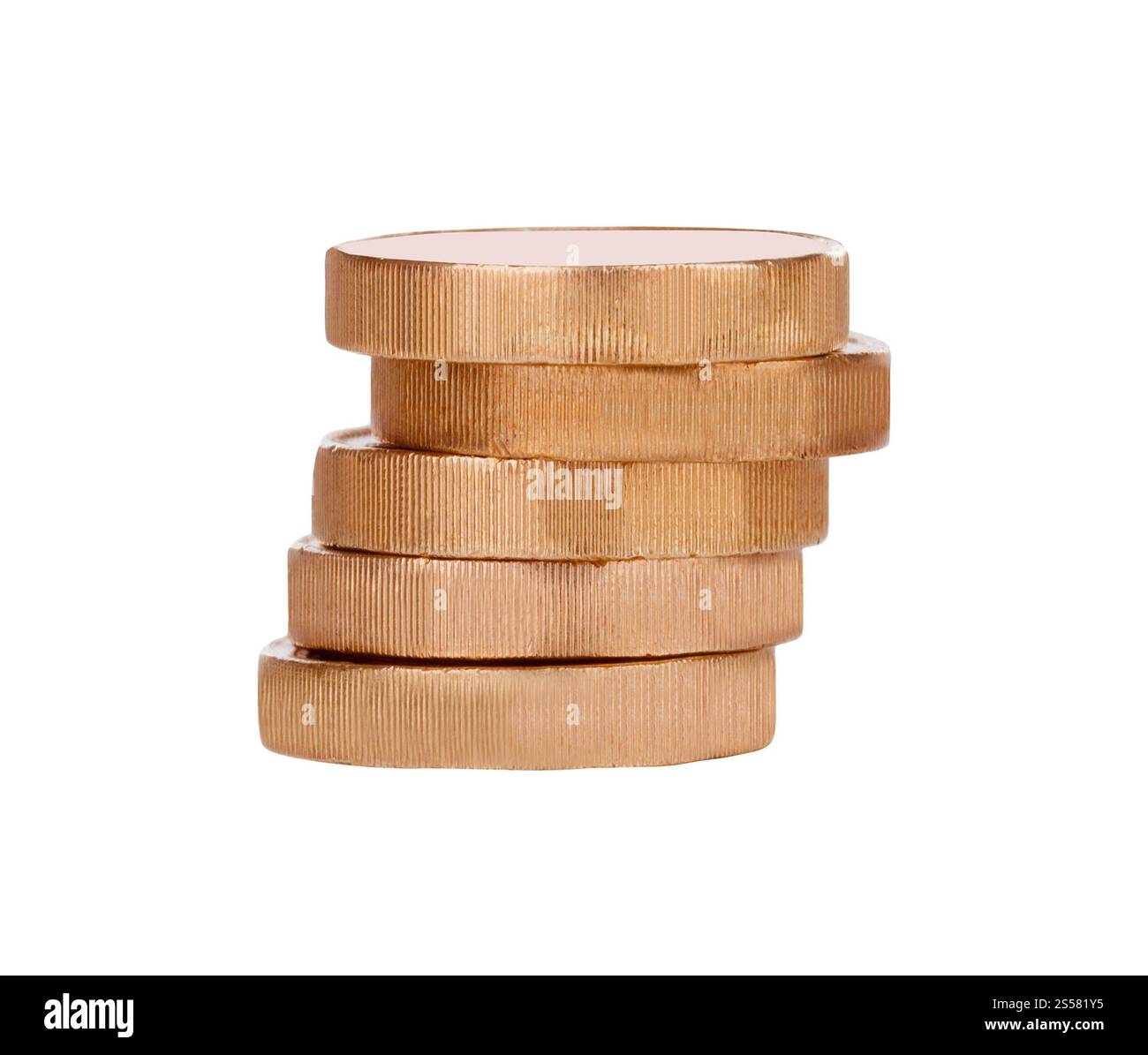 monete d'oro isolate su un bianco. monete d'oro isolate Foto Stock