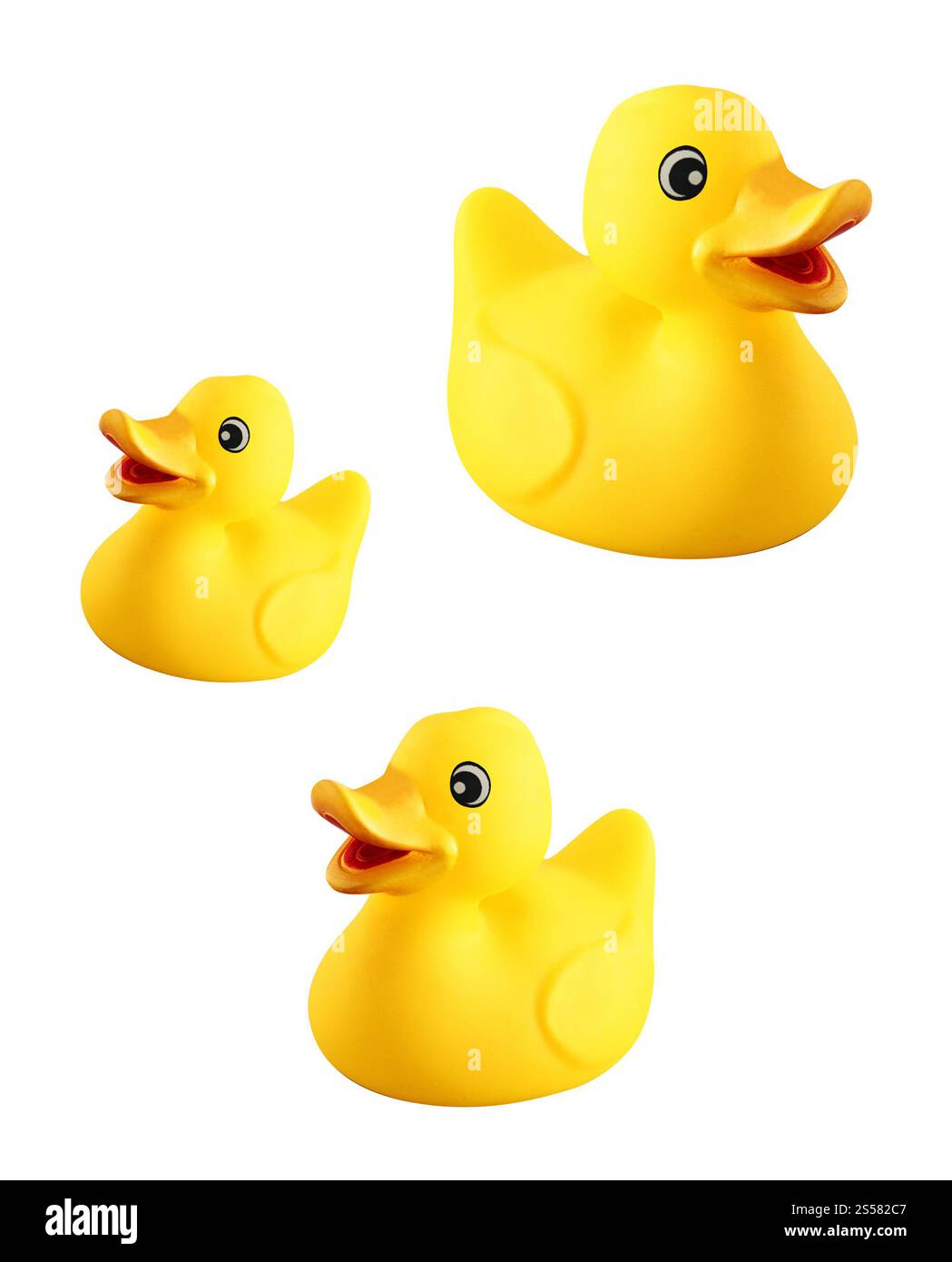 Anatre di gomma isolate su sfondo bianco. Anatre di gomma Foto Stock