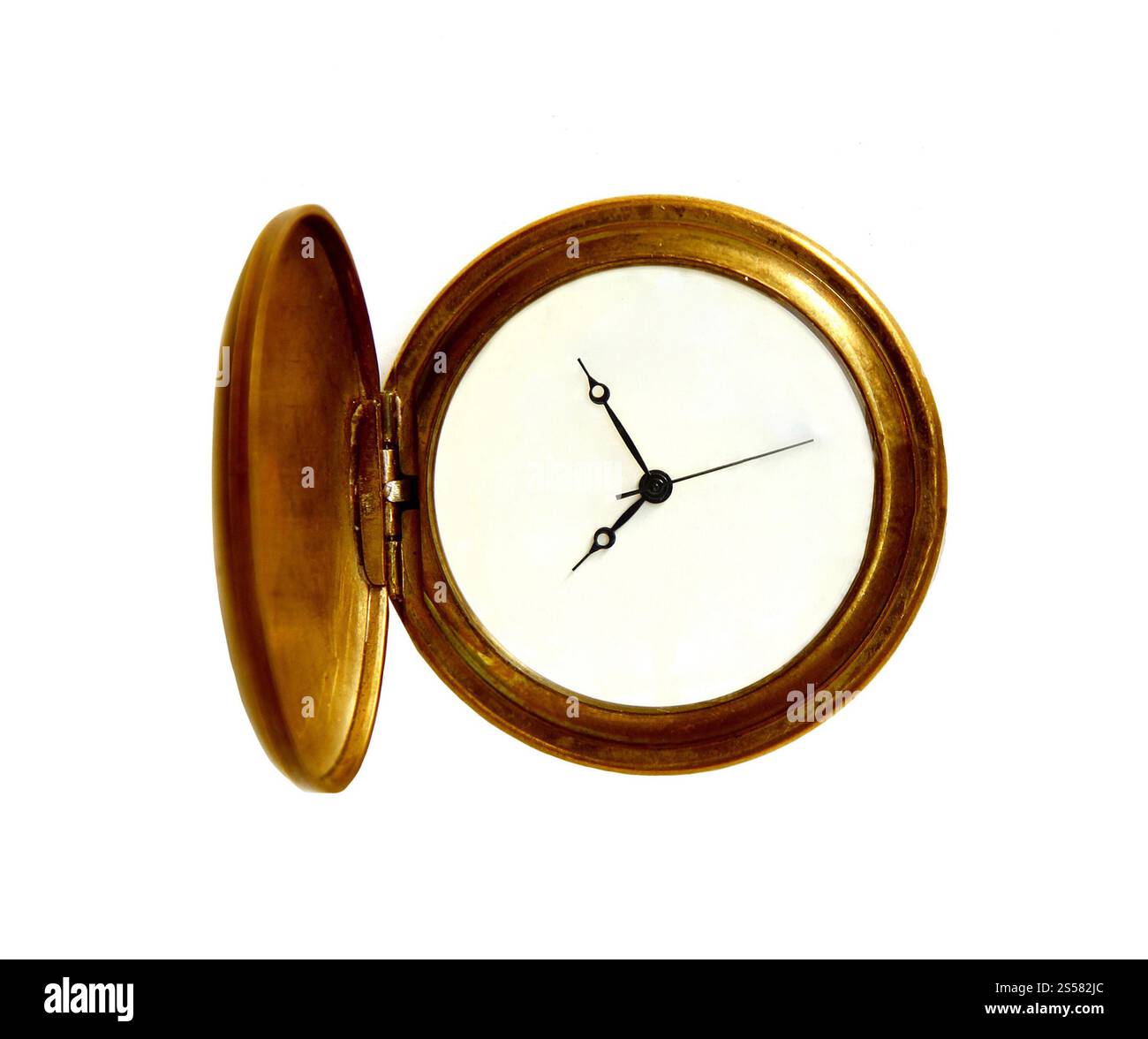 Pocket Watch Antique isolato su sfondo bianco. Orologio tascabile anticato Foto Stock