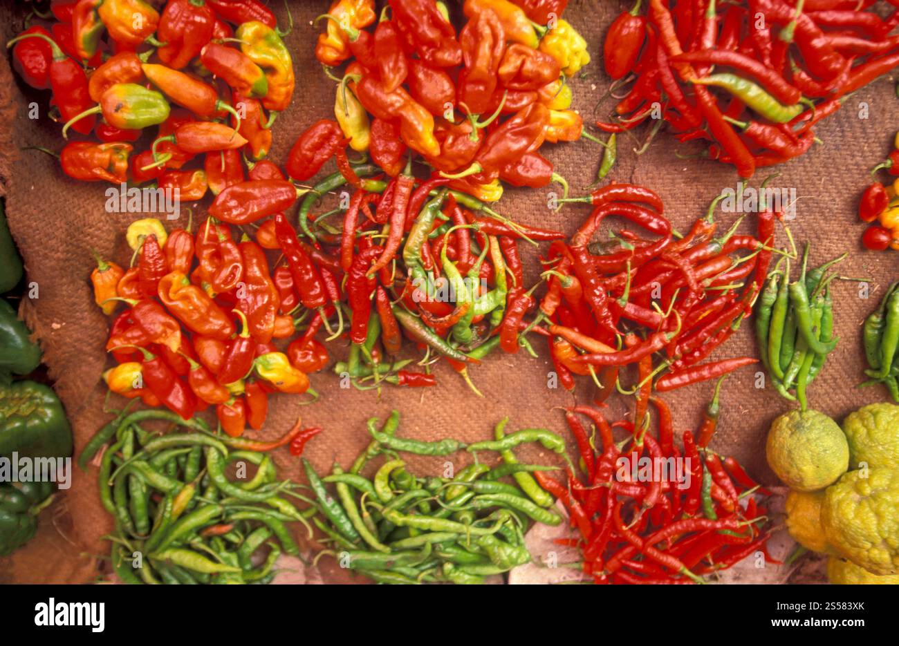 Frutta e verdura al mercato alimentare nella città vecchia di Stone Town sull'isola di Zanzibar in Tanzania. Tanzania, Zanzibar, Stone Town, ottobre, Foto Stock
