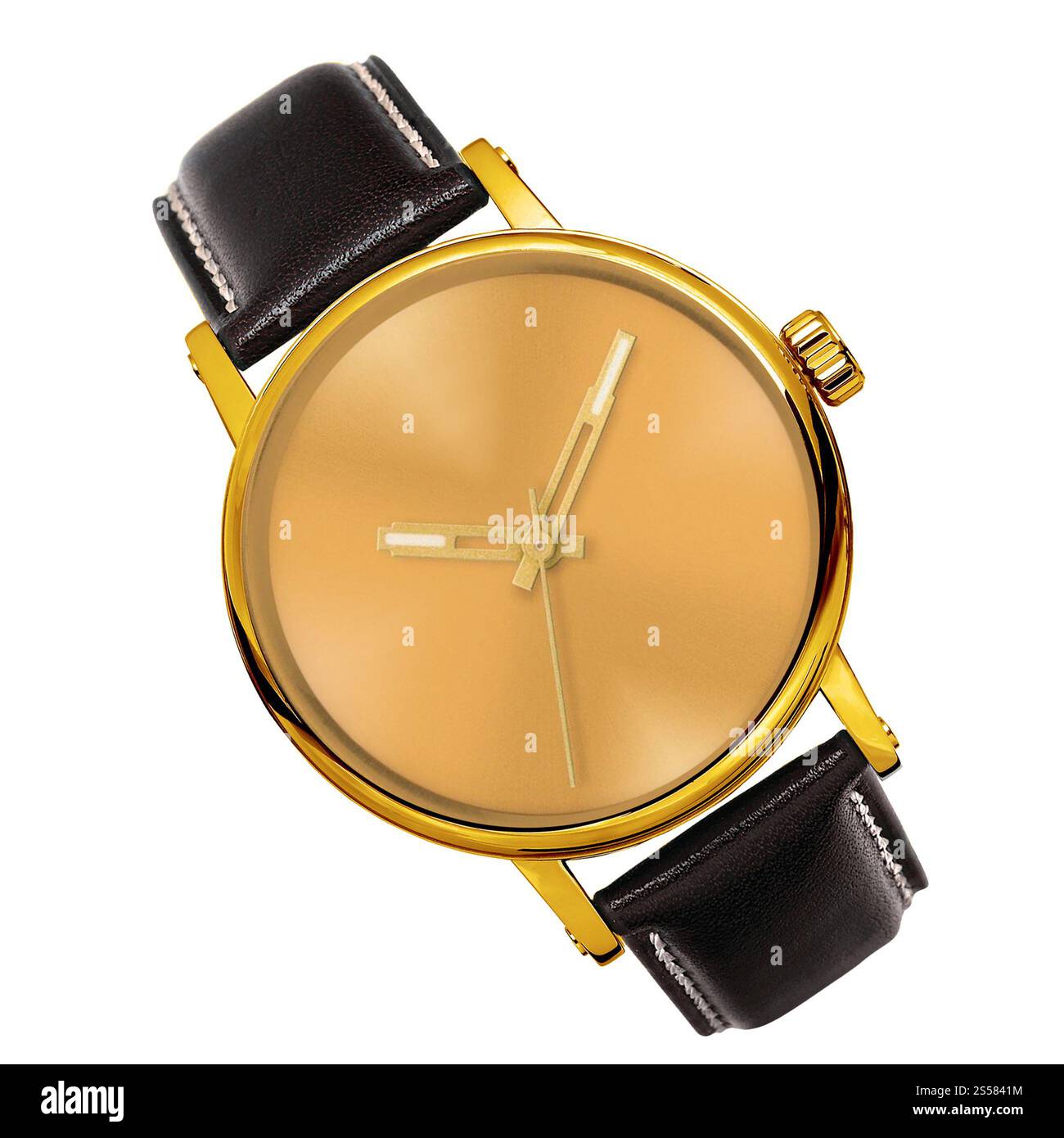 orologio dorato isolato su sfondo bianco Foto Stock